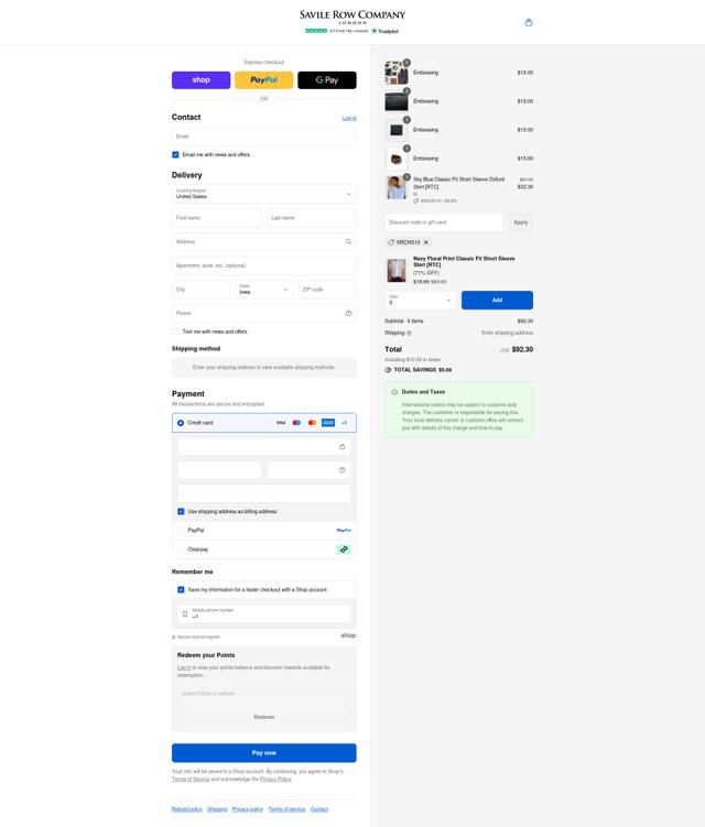 Savile Row Company checkout page showing Savile Row Company discount code box | Screenshot taken by SimplyCodes community member on Sep 2, 2025