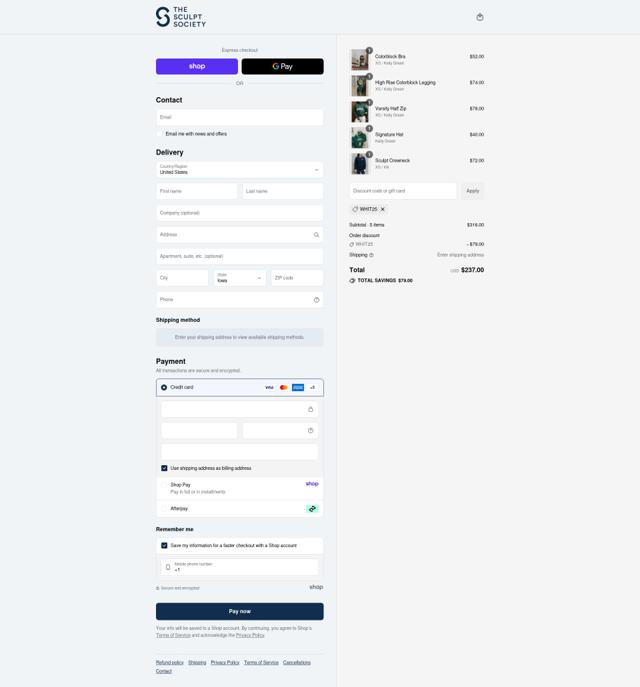 The Sculpt Society checkout page showing The Sculpt Society promo code box | Screenshot taken by SimplyCodes community member on Sep 12, 2025