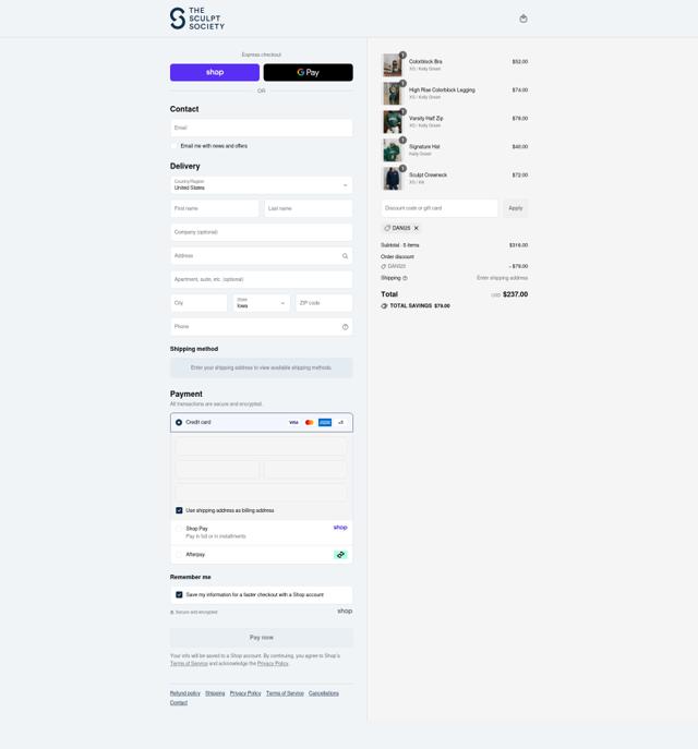 The Sculpt Society checkout page showing The Sculpt Society promo code box | Screenshot taken by SimplyCodes community member on Sep 12, 2025