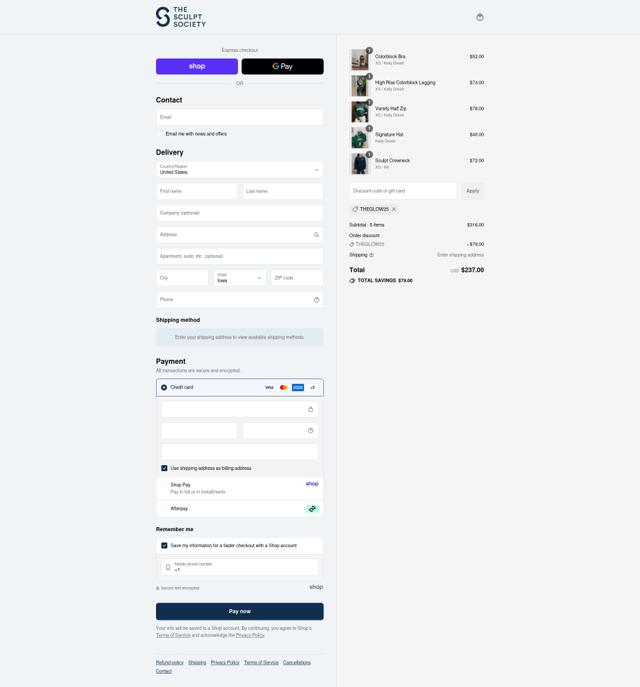 The Sculpt Society checkout page showing The Sculpt Society promo code box | Screenshot taken by SimplyCodes community member on Sep 12, 2025