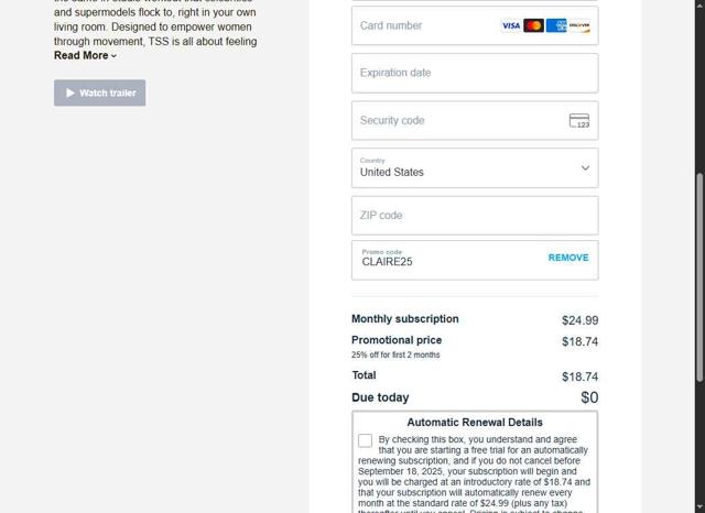 The Sculpt Society checkout page showing The Sculpt Society promo code box | Screenshot taken by SimplyCodes community member on Sep 11, 2025