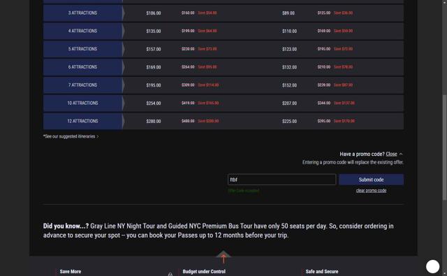 The Sightseeing Pass checkout page showing The Sightseeing Pass promo code box | Screenshot taken by SimplyCodes community member on May 15, 2025