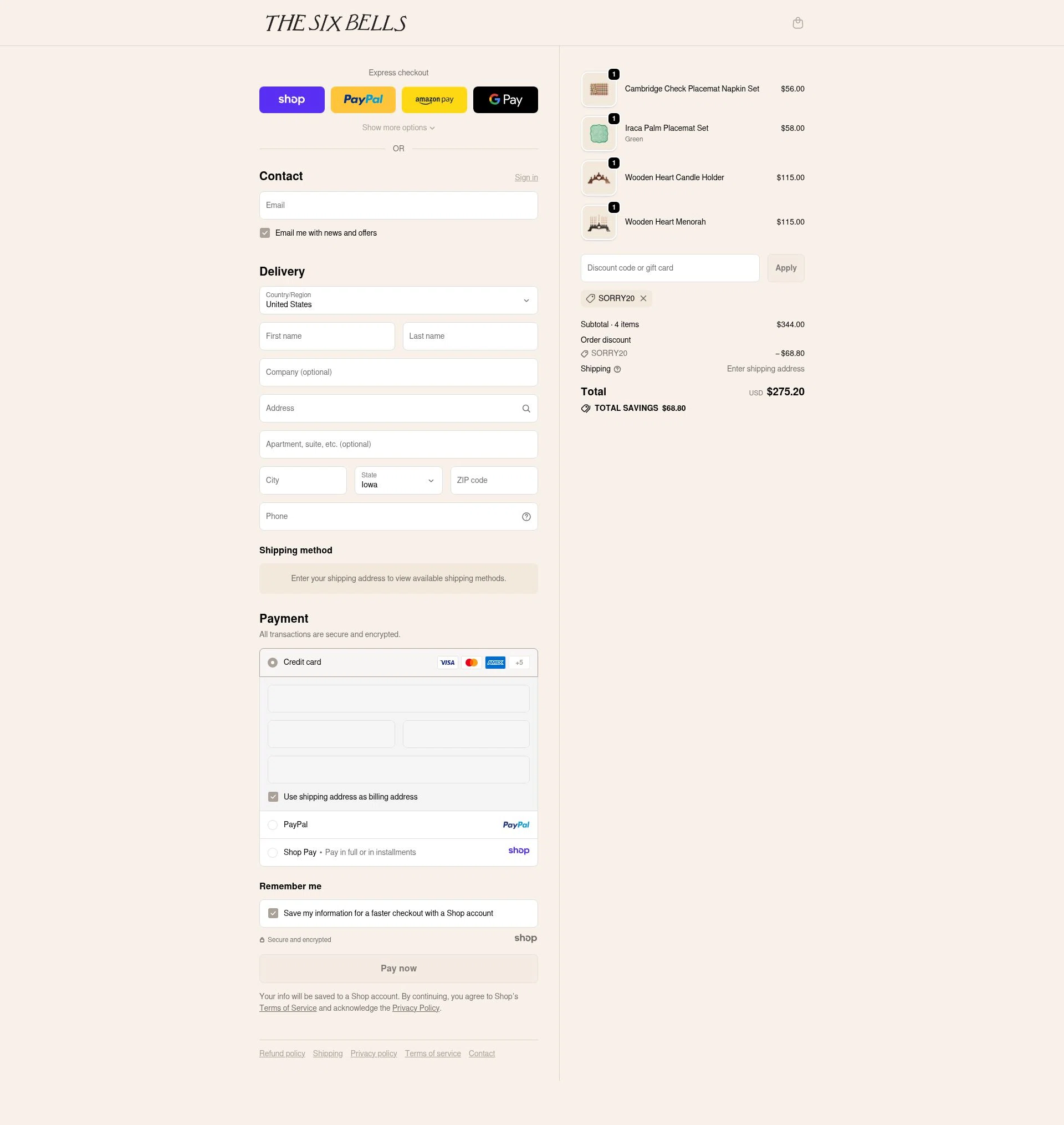 The Six Bells checkout page showing The Six Bells promo code box | Screenshot taken by SimplyCodes community member on Dec 10, 2025