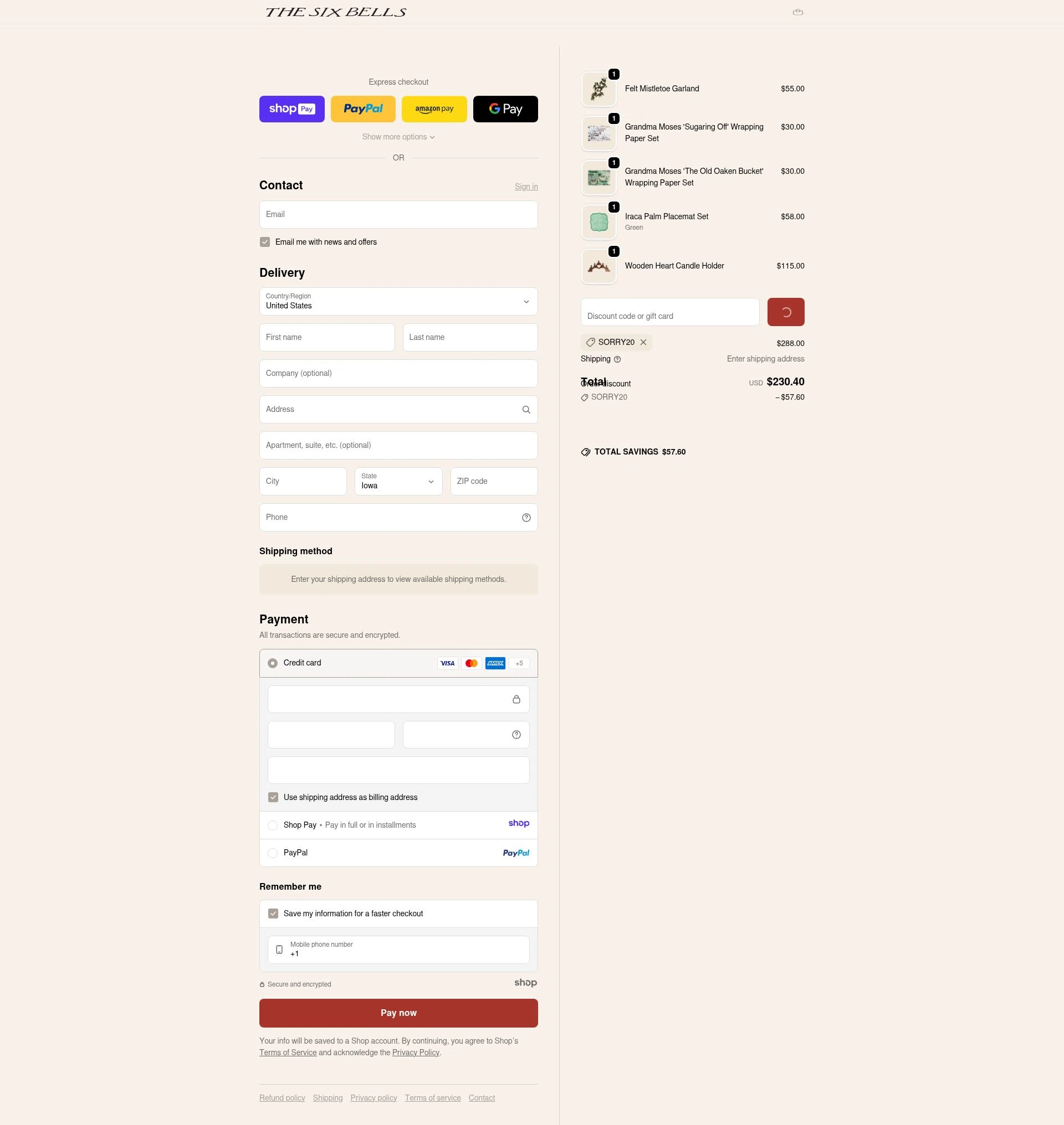 The Six Bells checkout page showing The Six Bells promo code box | Screenshot taken by SimplyCodes community member on Jan 7, 2026