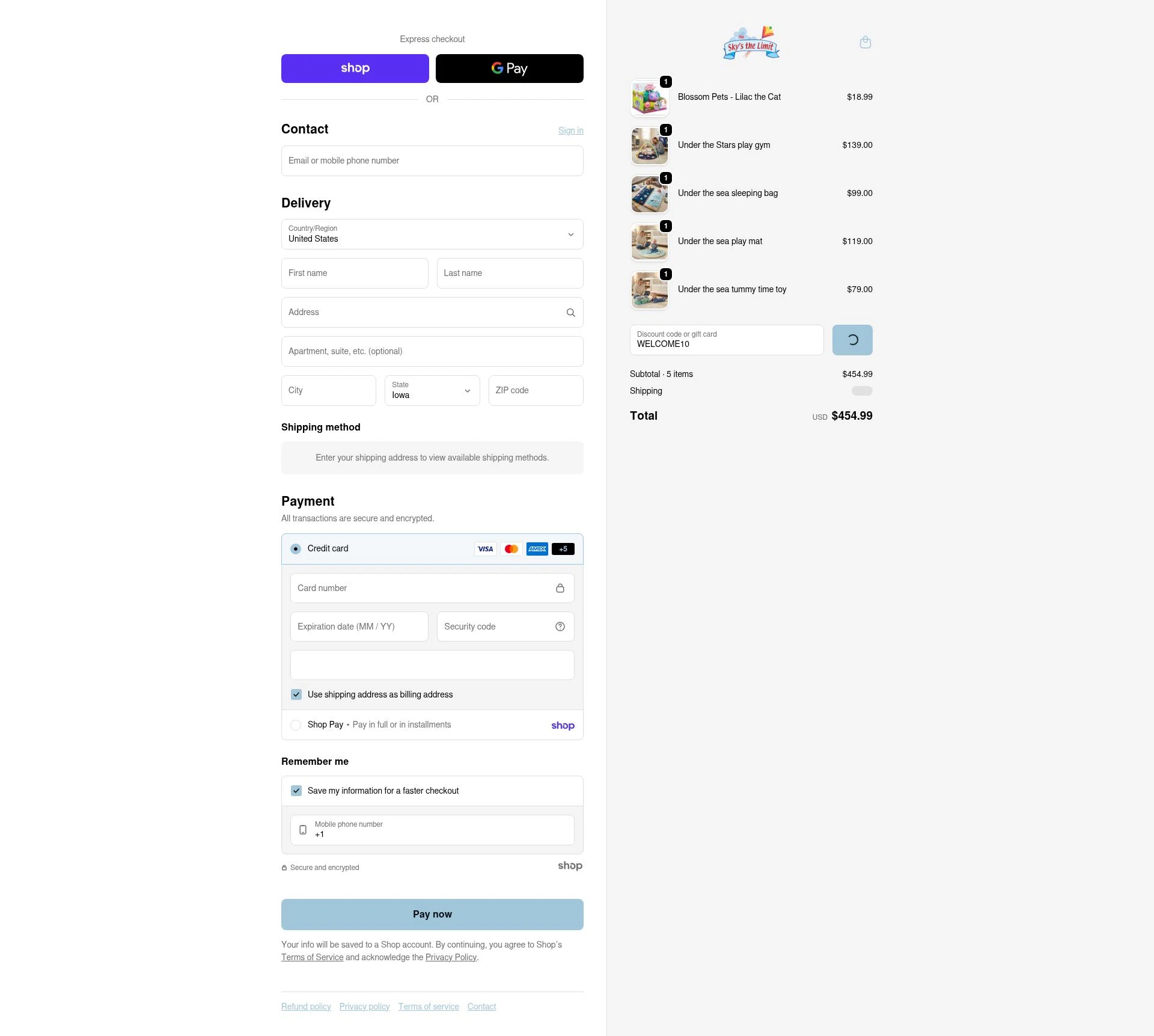 The Sky's the Limit checkout page showing The Sky's the Limit promo code box | Screenshot taken by SimplyCodes community member on Jan 26, 2026