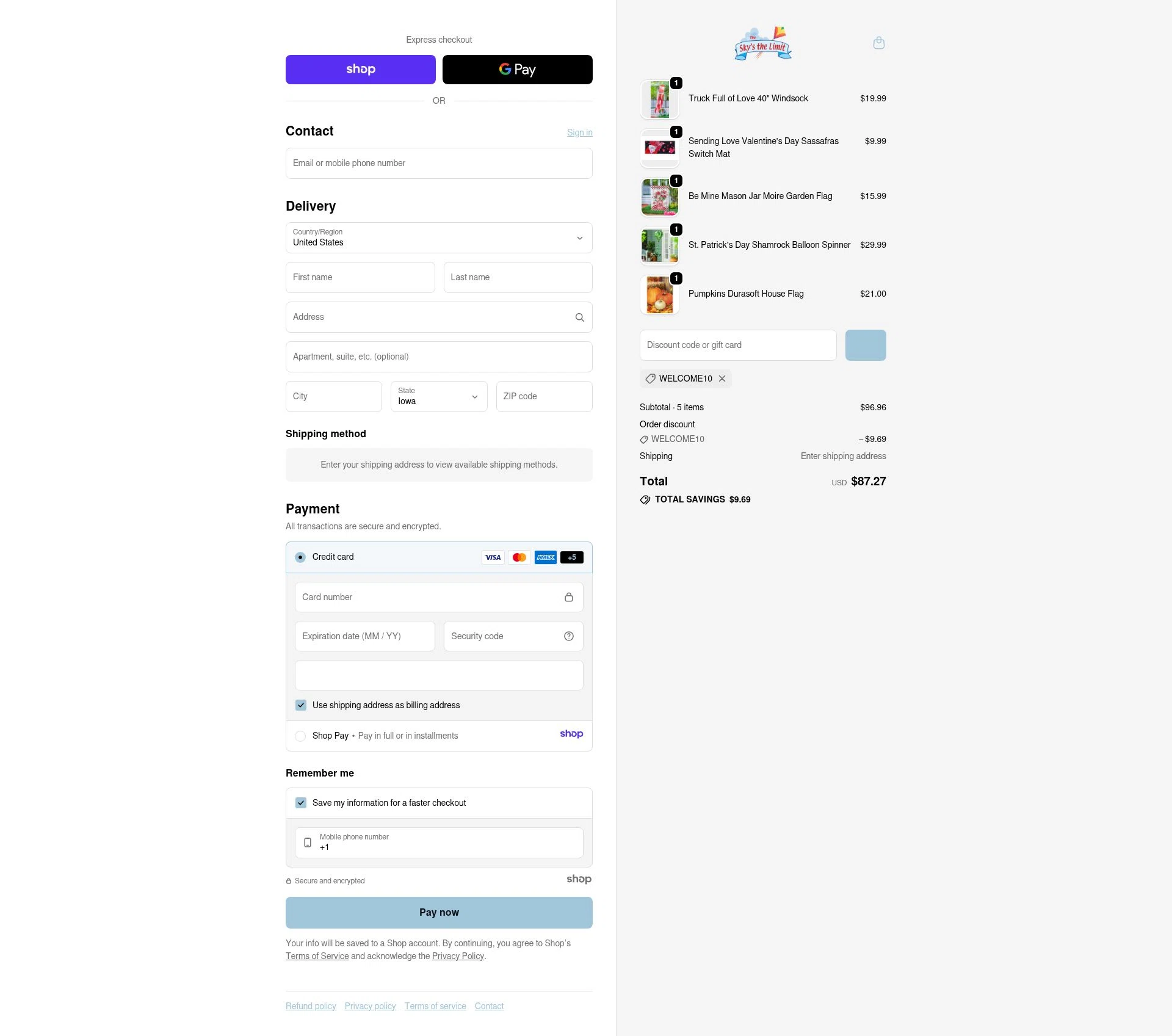 The Sky's the Limit checkout page showing The Sky's the Limit promo code box | Screenshot taken by SimplyCodes community member on Dec 23, 2025