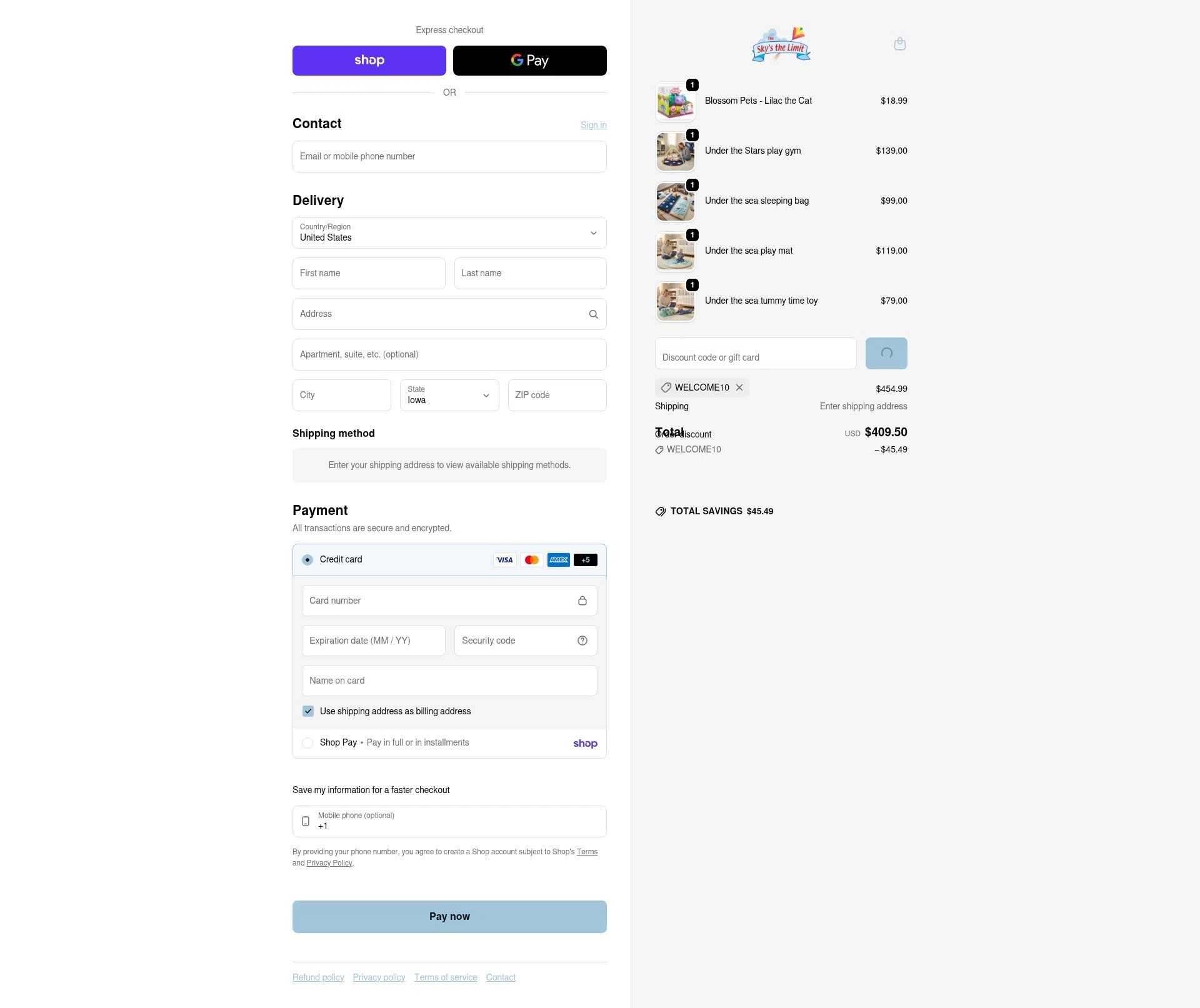 The Sky's the Limit checkout page showing The Sky's the Limit promo code box | Screenshot taken by SimplyCodes community member on Jan 31, 2026
