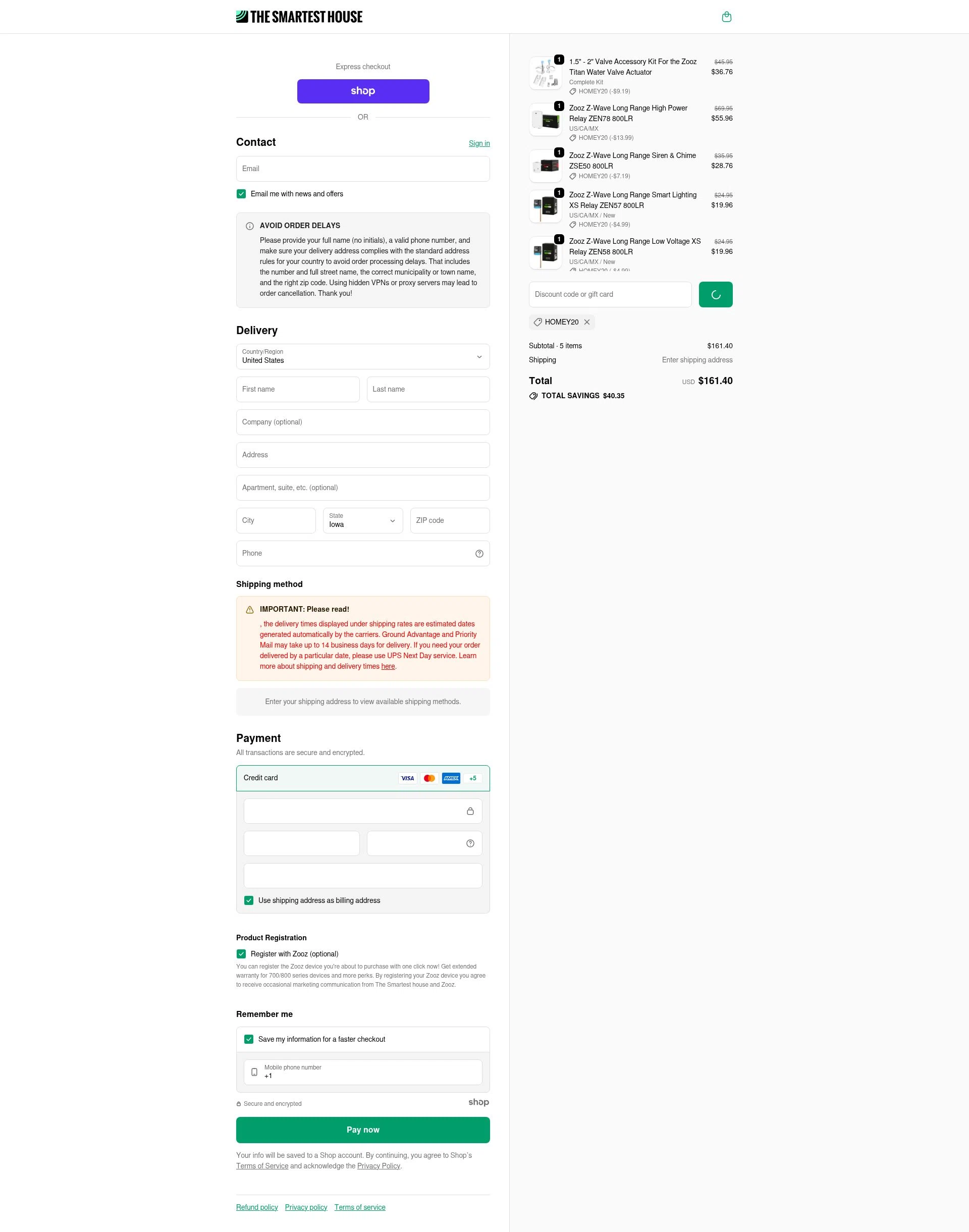 The Smartest House checkout page showing The Smartest House discount code box | Screenshot taken by SimplyCodes community member on Dec 19, 2025