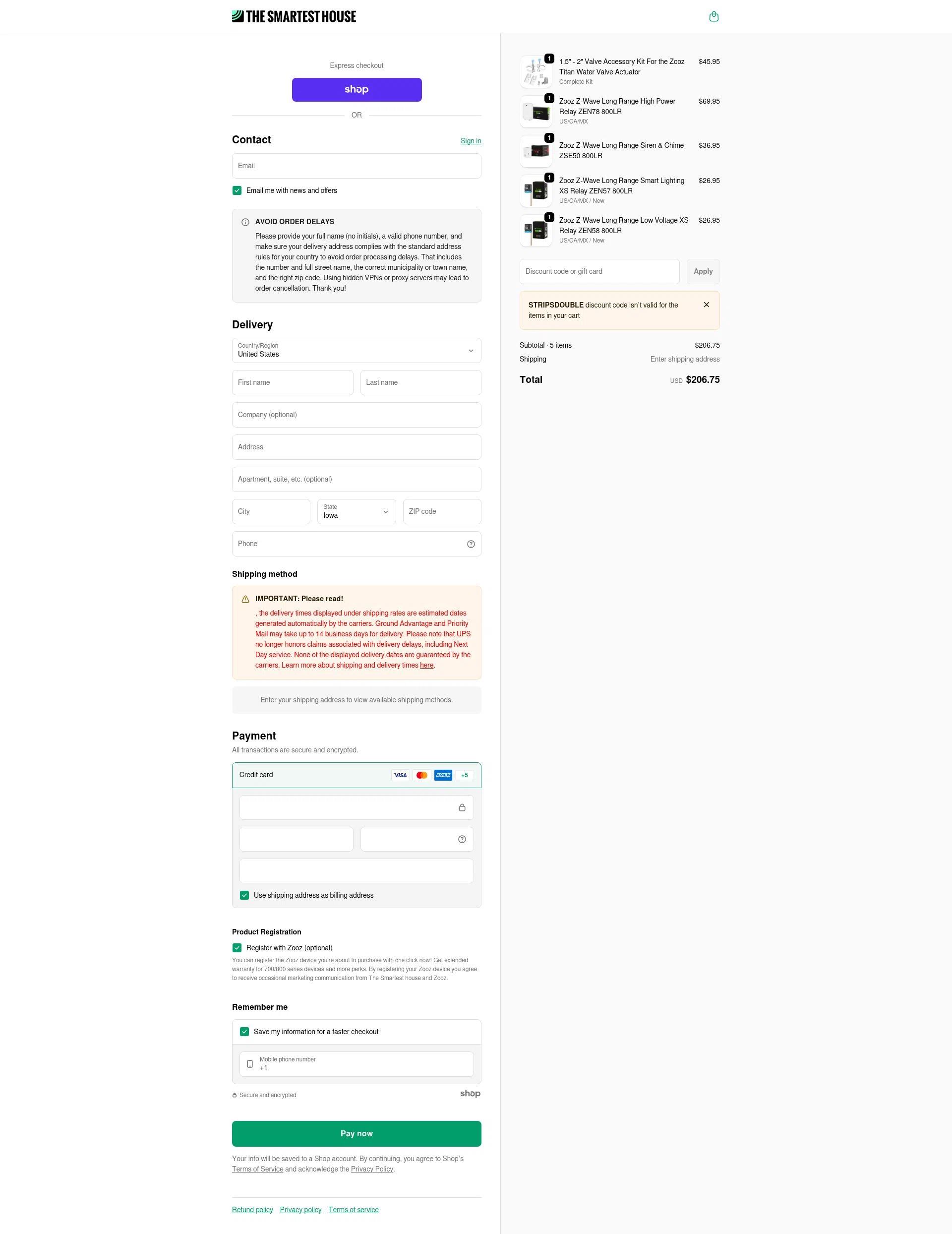 The Smartest House checkout page showing The Smartest House discount code box | Screenshot taken by SimplyCodes community member on Jan 24, 2026