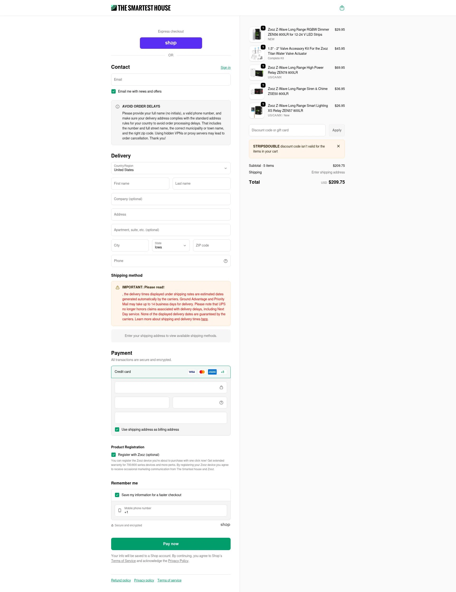 The Smartest House checkout page showing The Smartest House discount code box | Screenshot taken by SimplyCodes community member on Jan 28, 2026