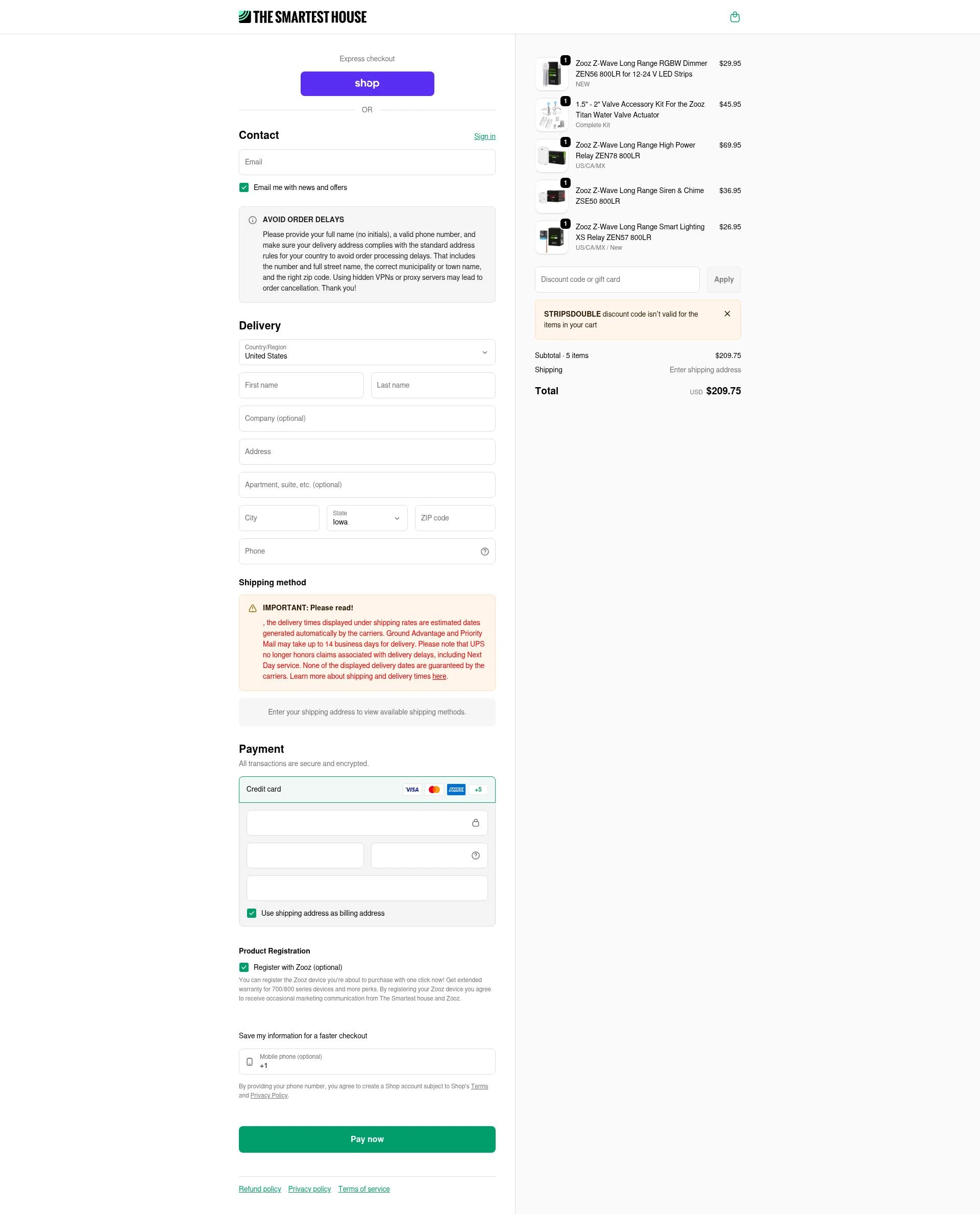 The Smartest House checkout page showing The Smartest House discount code box | Screenshot taken by SimplyCodes community member on Feb 6, 2026