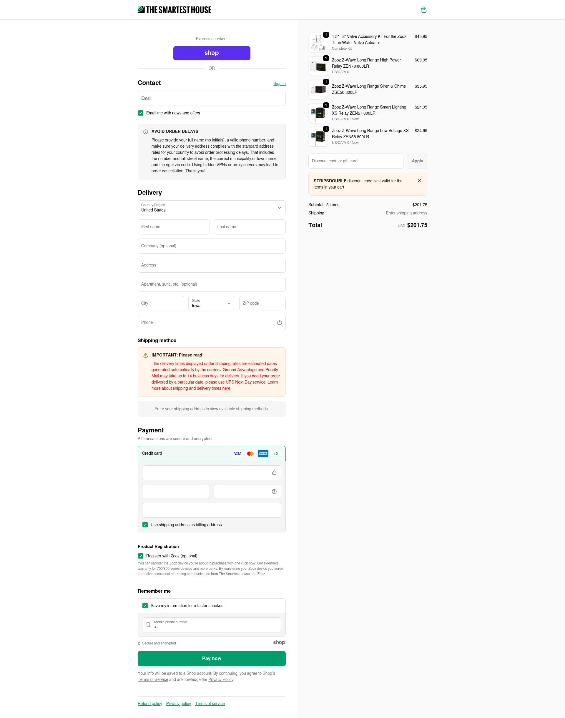 The Smartest House checkout page showing The Smartest House discount code box | Screenshot taken by SimplyCodes community member on Dec 25, 2025