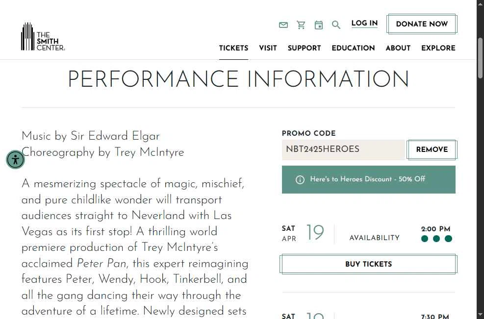 The Smith Center checkout page showing The Smith Center promo code box | Screenshot taken by SimplyCodes community member on Apr 13, 2025
