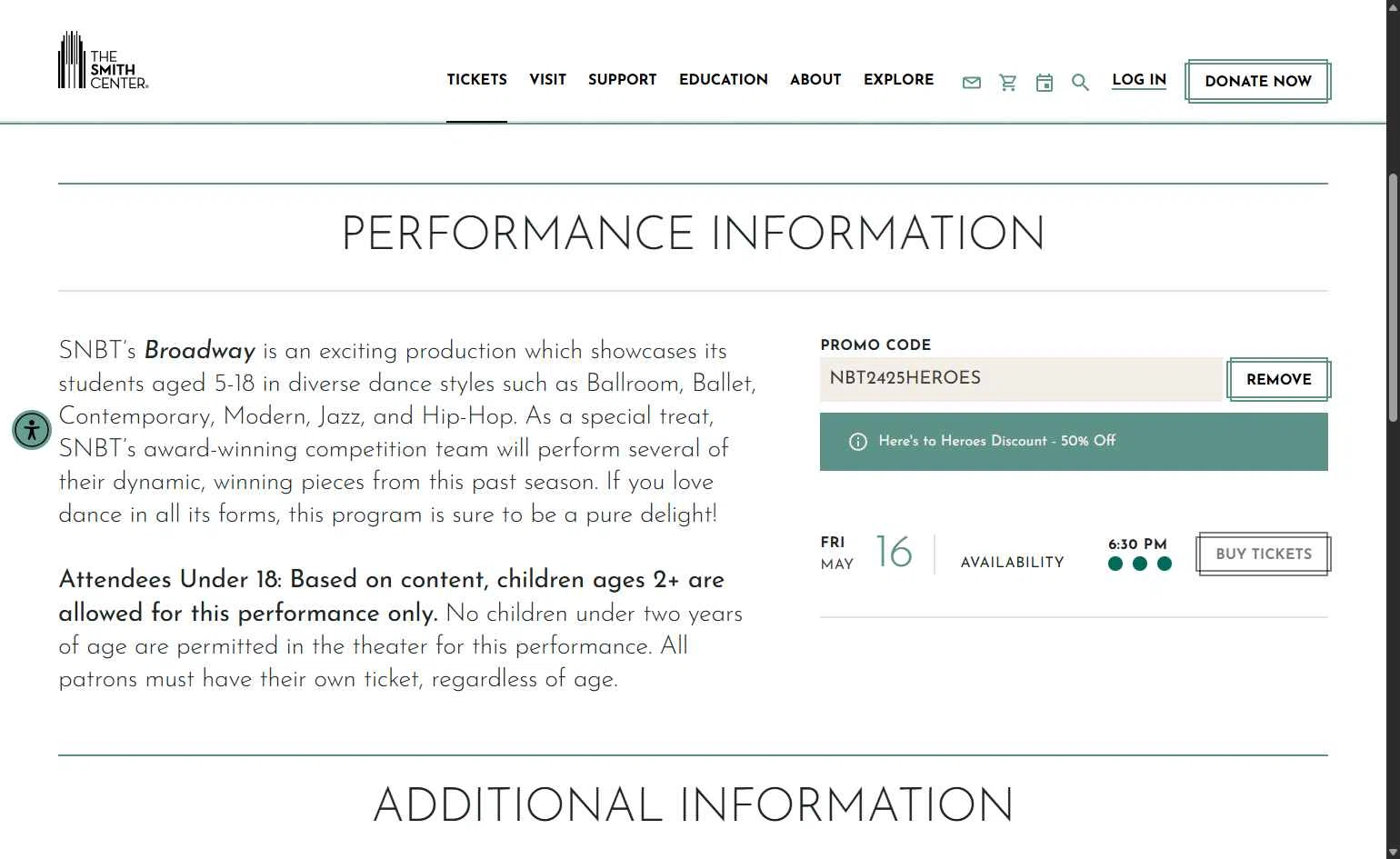 The Smith Center checkout page showing The Smith Center promo code box | Screenshot taken by SimplyCodes community member on May 12, 2025