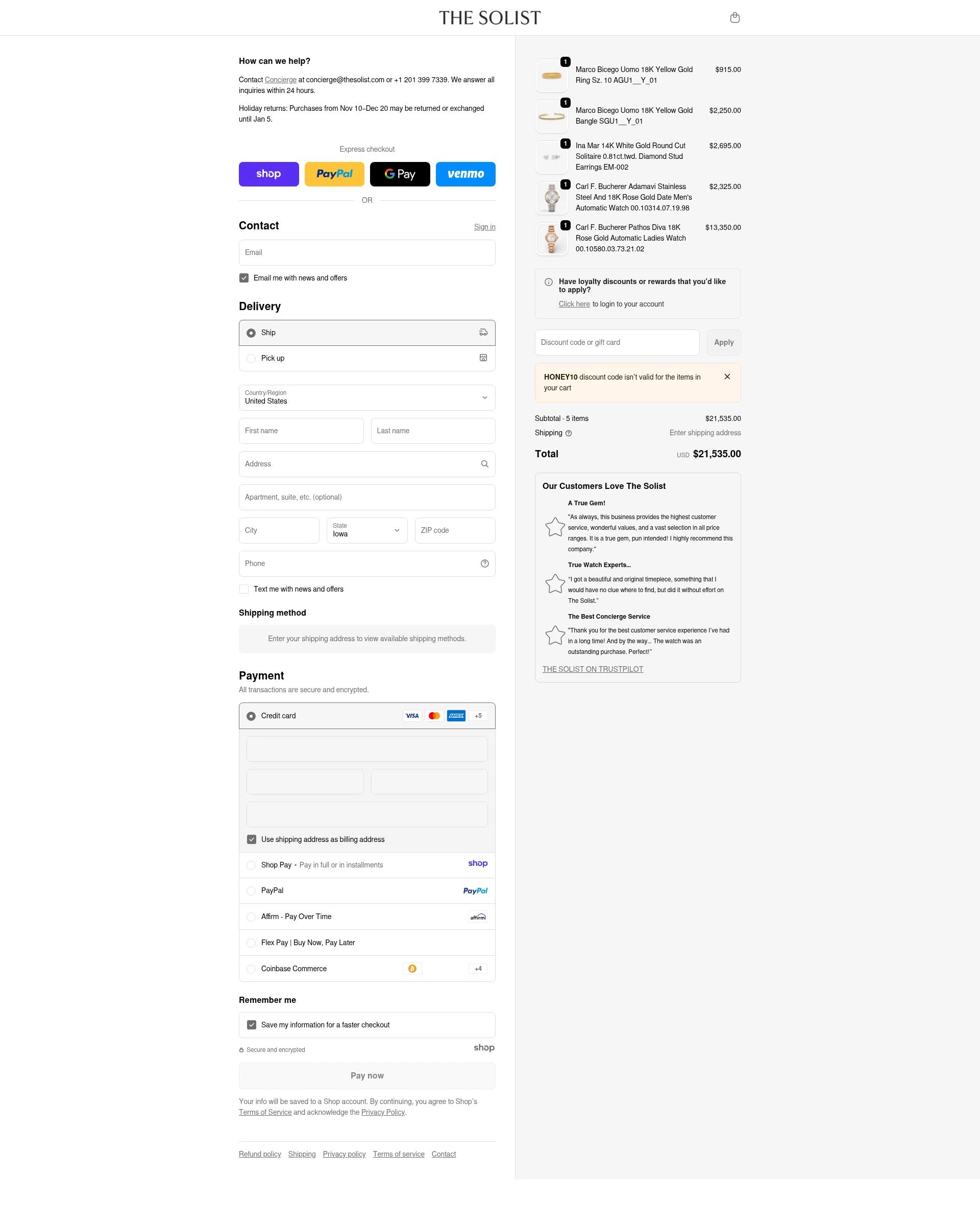 THE SOLIST checkout page showing THE SOLIST promo code box | Screenshot taken by SimplyCodes community member on Dec 23, 2025