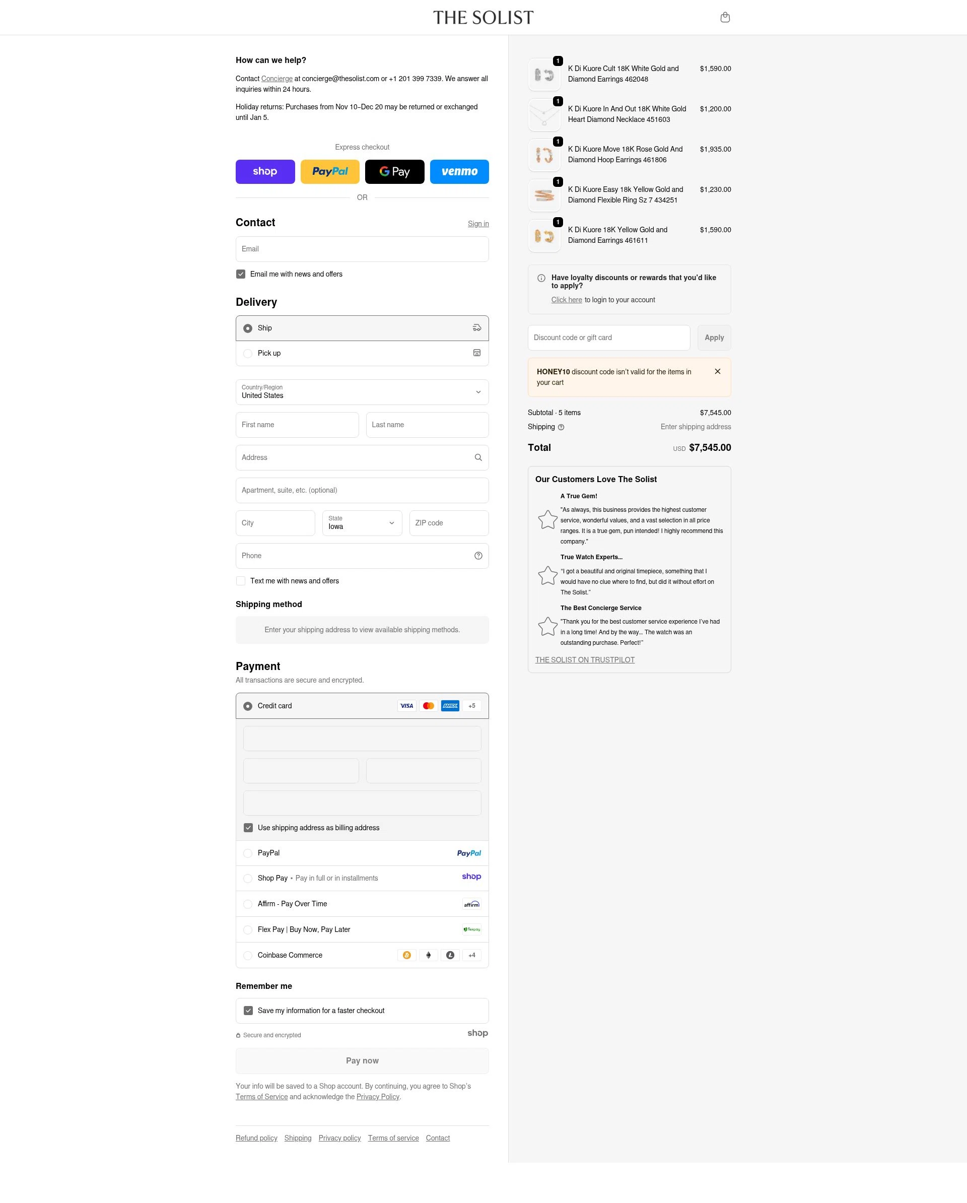 THE SOLIST checkout page showing THE SOLIST promo code box | Screenshot taken by SimplyCodes community member on Dec 17, 2025
