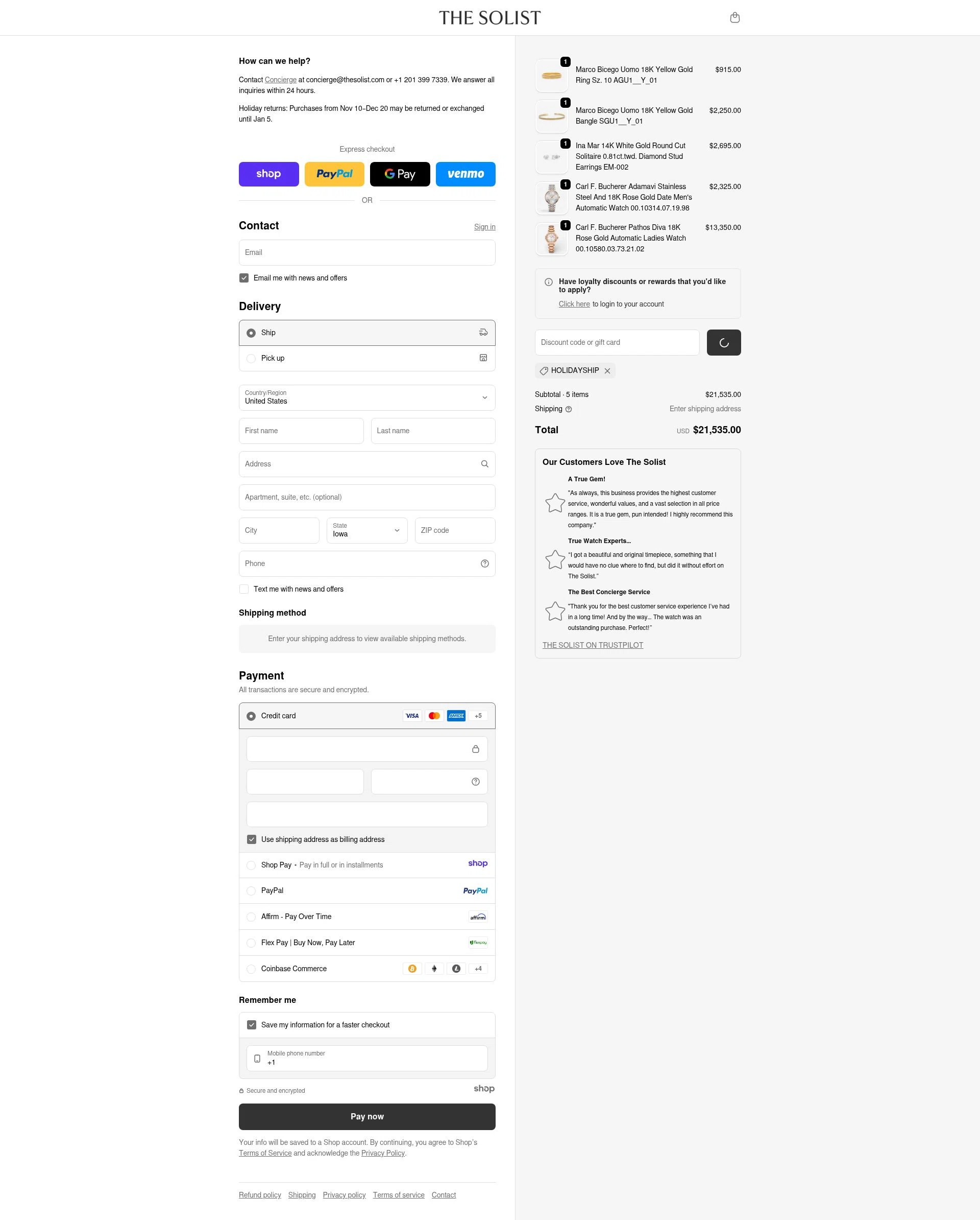 THE SOLIST checkout page showing THE SOLIST promo code box | Screenshot taken by SimplyCodes community member on Dec 23, 2025