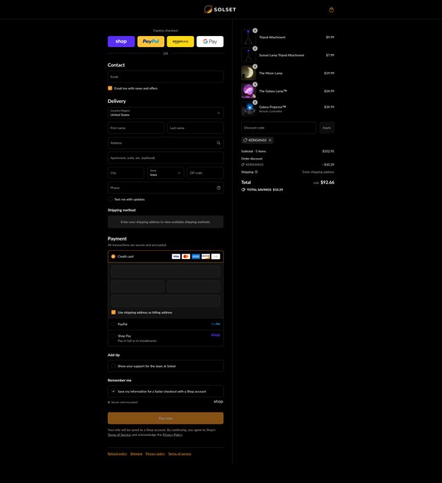 Solset checkout page showing Solset promo code box | Screenshot taken by SimplyCodes community member on Sep 2, 2025