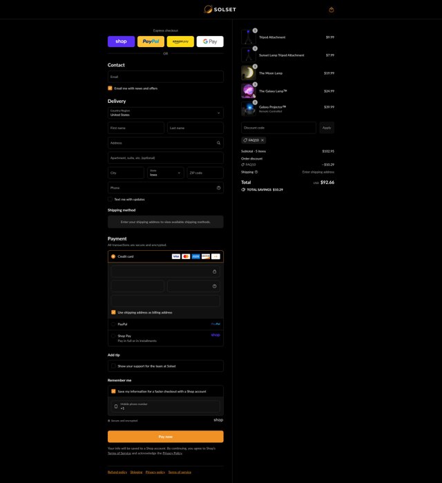 Solset checkout page showing Solset promo code box | Screenshot taken by SimplyCodes community member on Sep 6, 2025