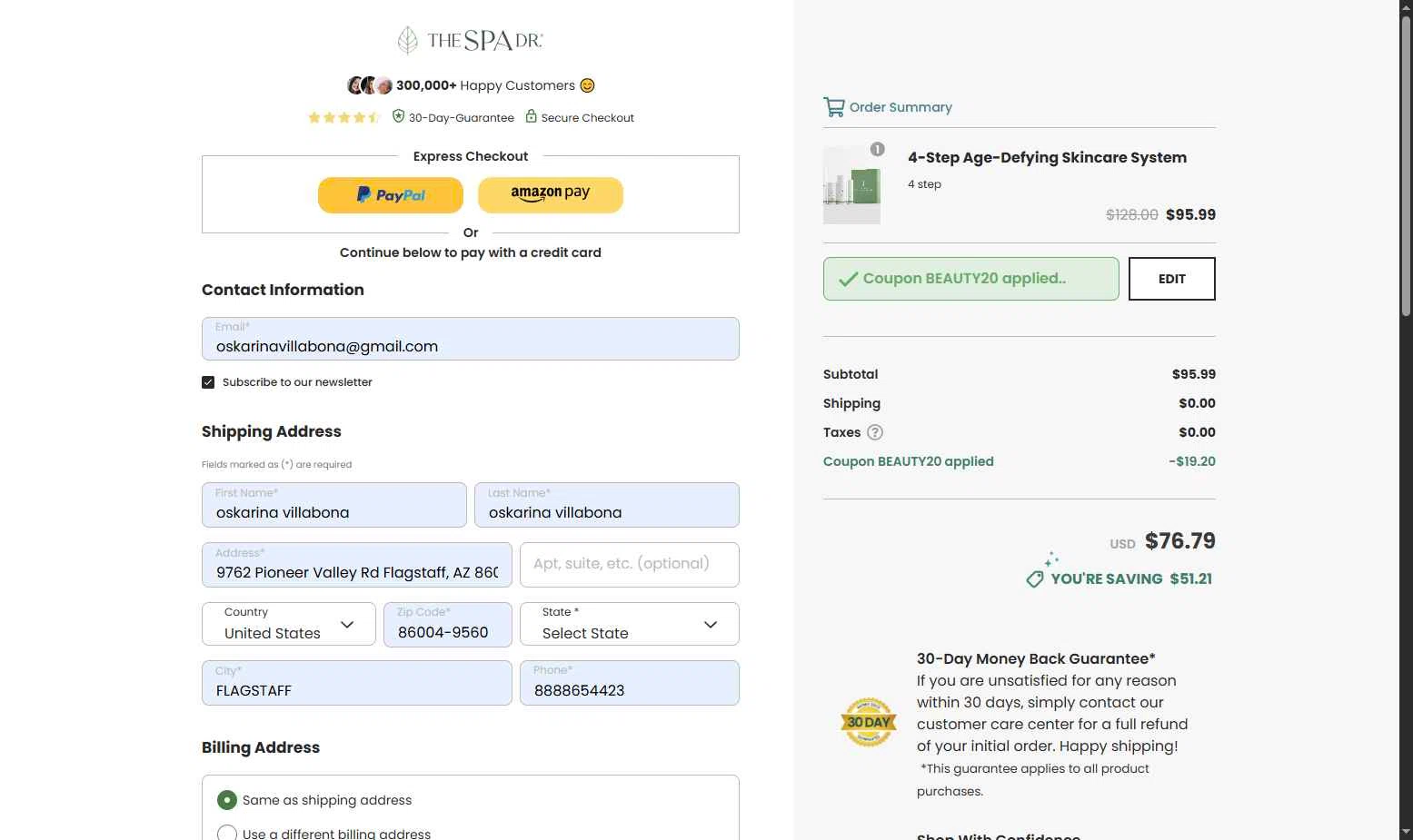 The Spa Dr. checkout page showing The Spa Dr. coupon code box | Screenshot taken by SimplyCodes community member on Dec 16, 2025