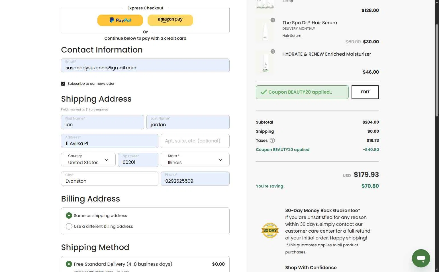 The Spa Dr. checkout page showing The Spa Dr. coupon code box | Screenshot taken by SimplyCodes community member on Oct 28, 2025
