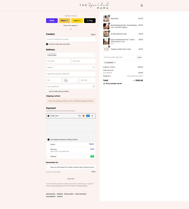 The Spoiled Mama checkout page showing The Spoiled Mama coupon code box | Screenshot taken by SimplyCodes community member on Sep 12, 2025