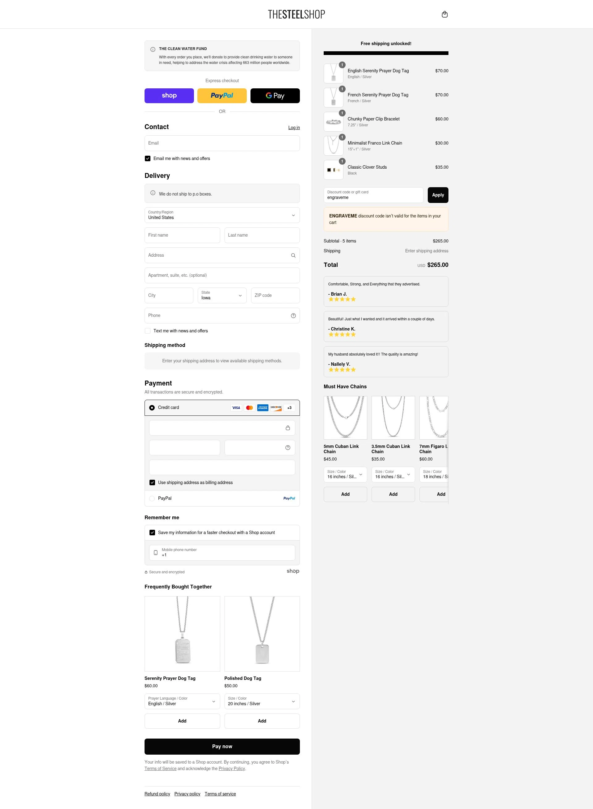 The Steel Shop checkout page showing The Steel Shop discount code box | Screenshot taken by SimplyCodes community member on Sep 7, 2025