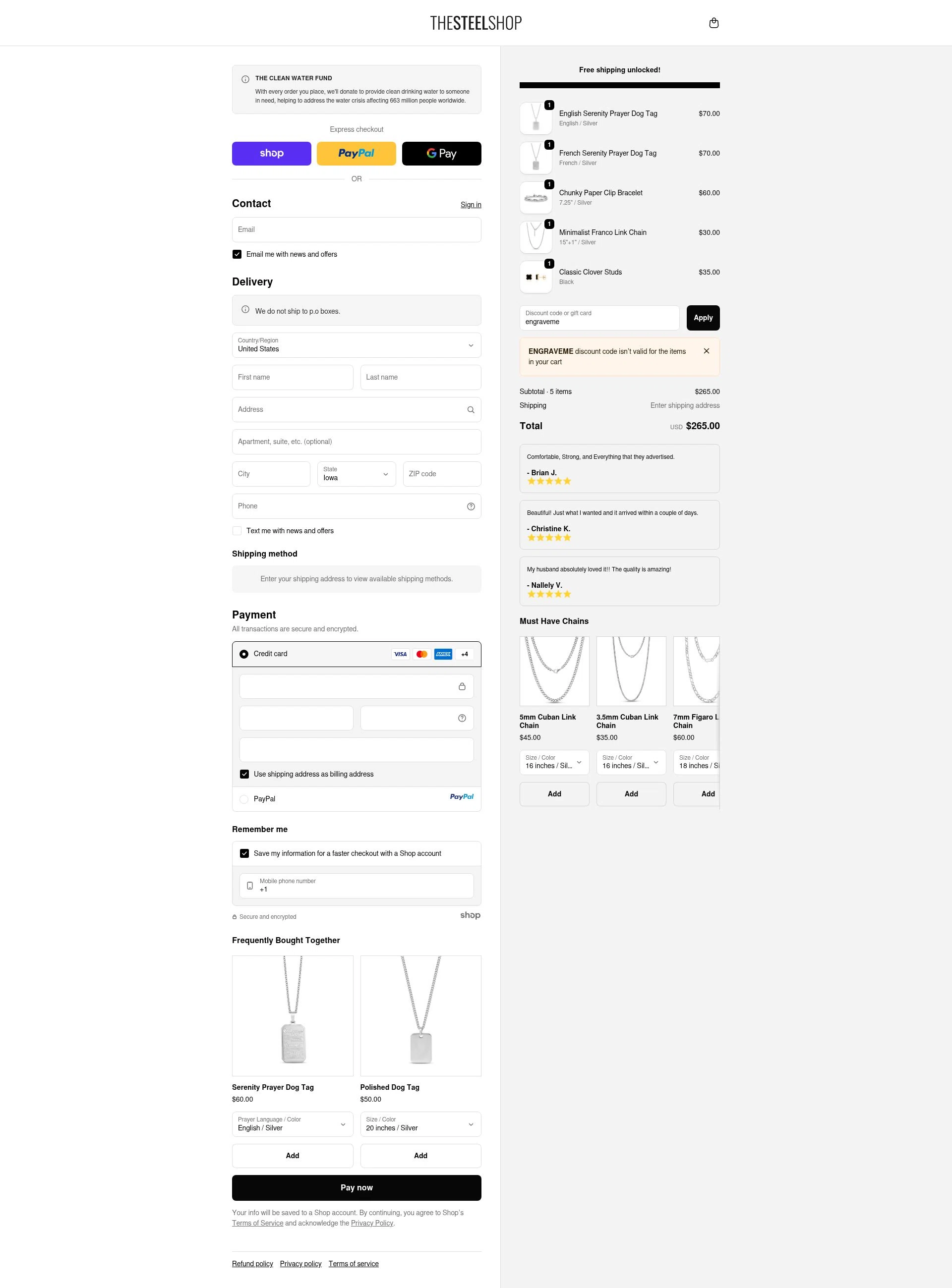The Steel Shop checkout page showing The Steel Shop discount code box | Screenshot taken by SimplyCodes community member on Oct 2, 2025