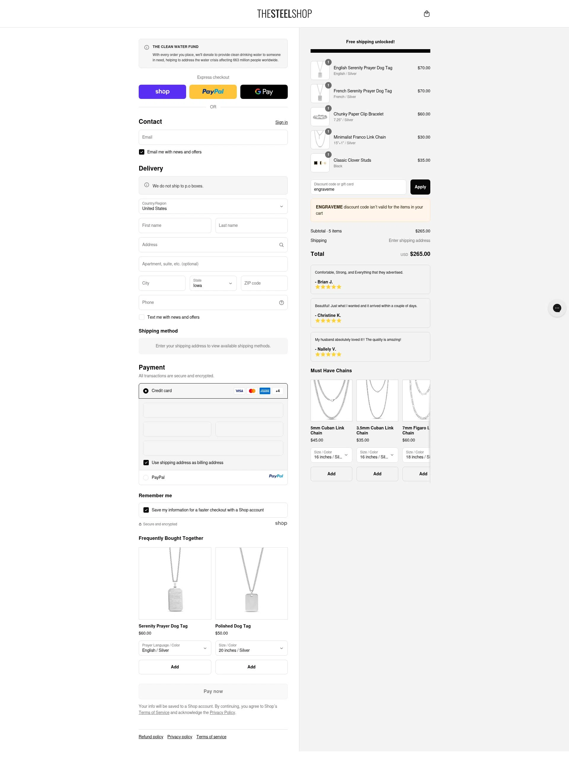 The Steel Shop checkout page showing The Steel Shop discount code box | Screenshot taken by SimplyCodes community member on Sep 15, 2025