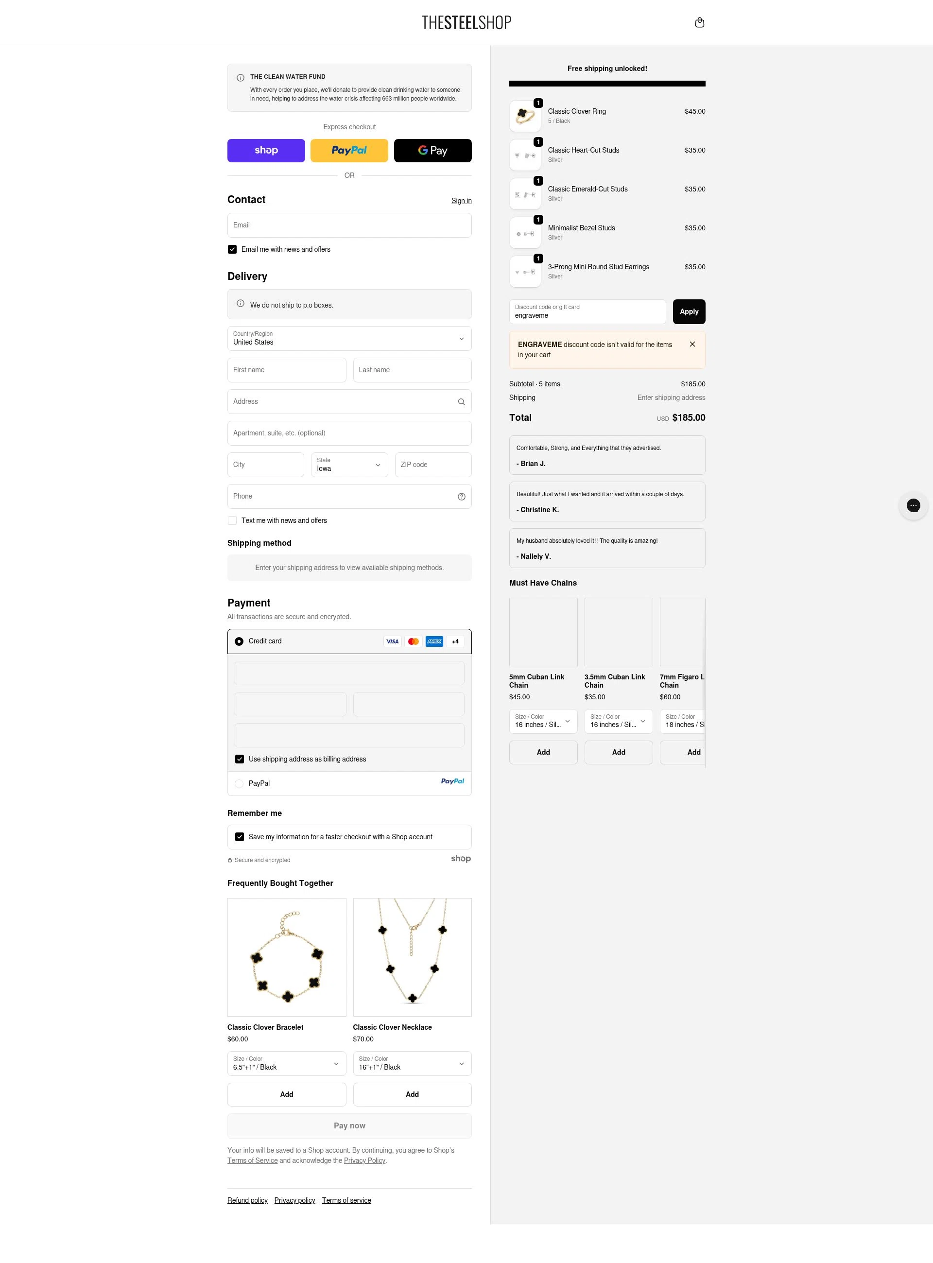 The Steel Shop checkout page showing The Steel Shop discount code box | Screenshot taken by SimplyCodes community member on Oct 10, 2025