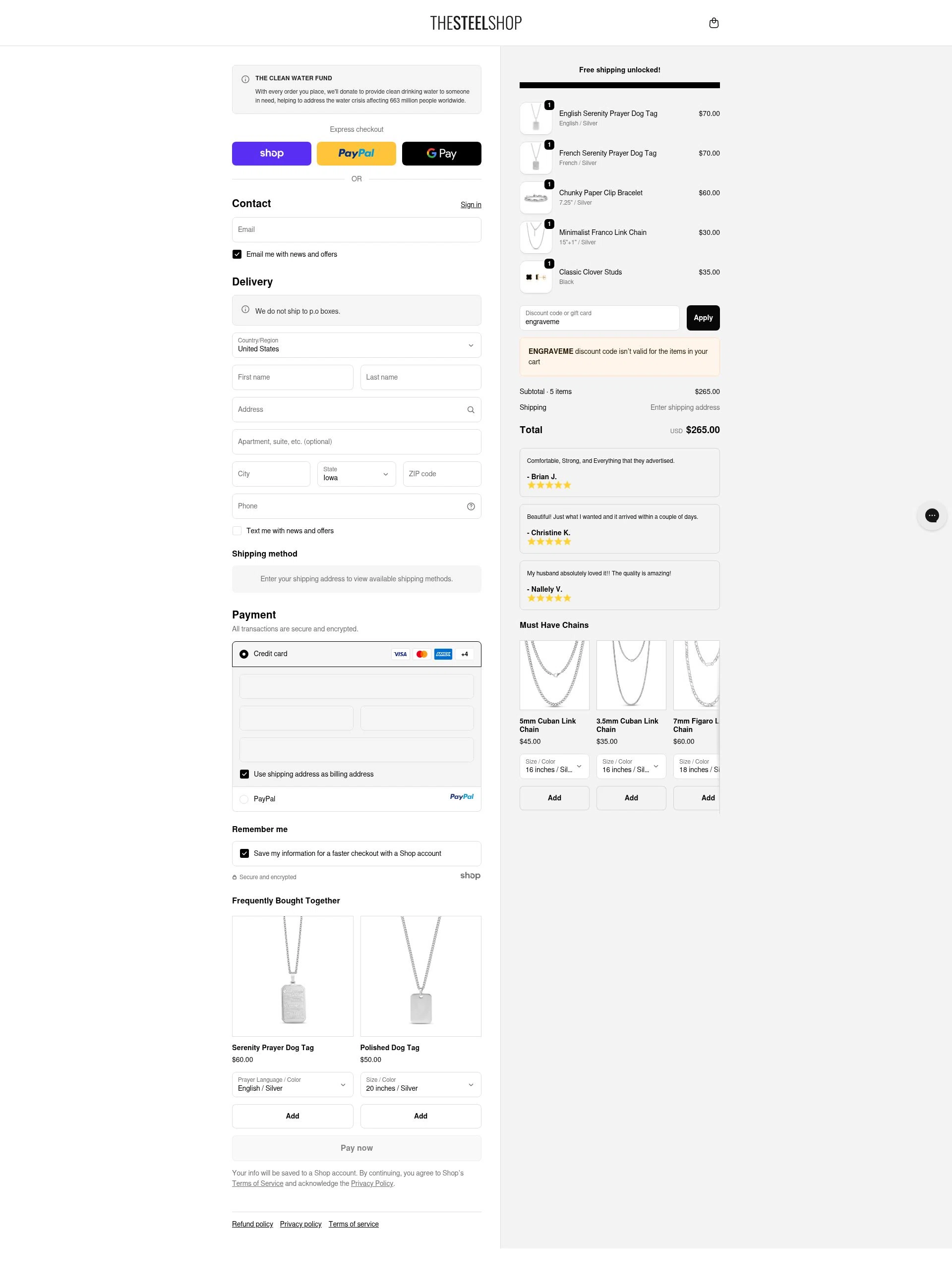The Steel Shop checkout page showing The Steel Shop discount code box | Screenshot taken by SimplyCodes community member on Sep 20, 2025