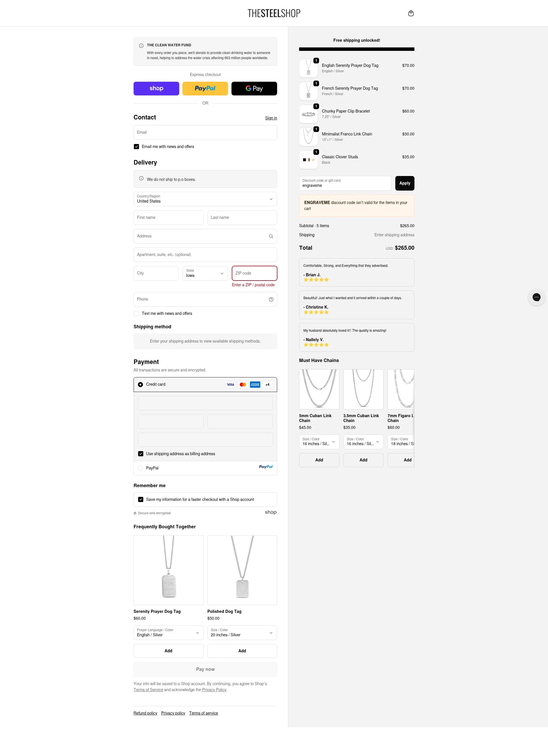 The Steel Shop checkout page showing The Steel Shop discount code box | Screenshot taken by SimplyCodes community member on Sep 24, 2025