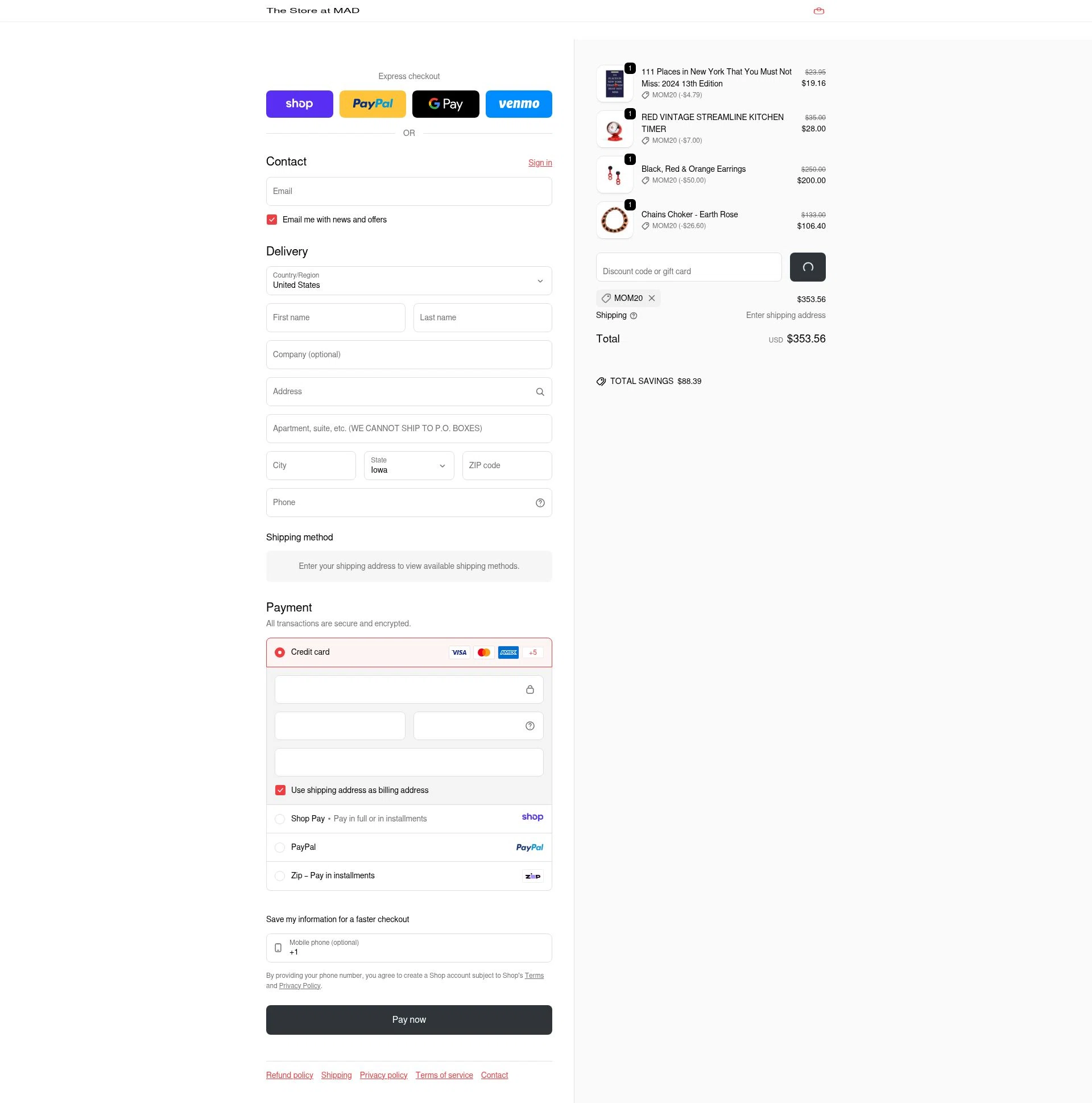 The Store at MAD checkout page showing The Store at MAD promo code box | Screenshot taken by SimplyCodes community member on Jan 8, 2026