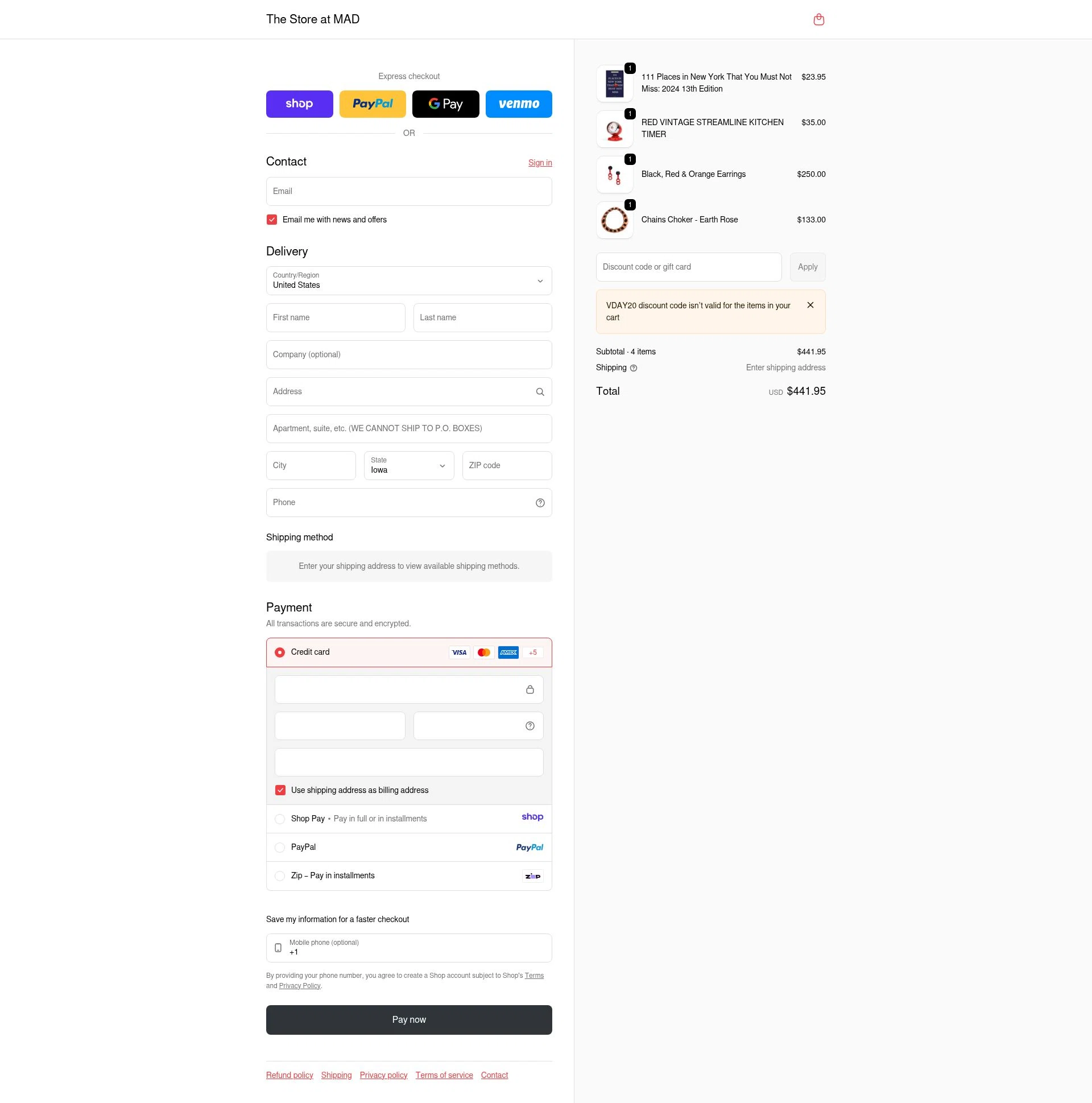 The Store at MAD checkout page showing The Store at MAD promo code box | Screenshot taken by SimplyCodes community member on Jan 8, 2026