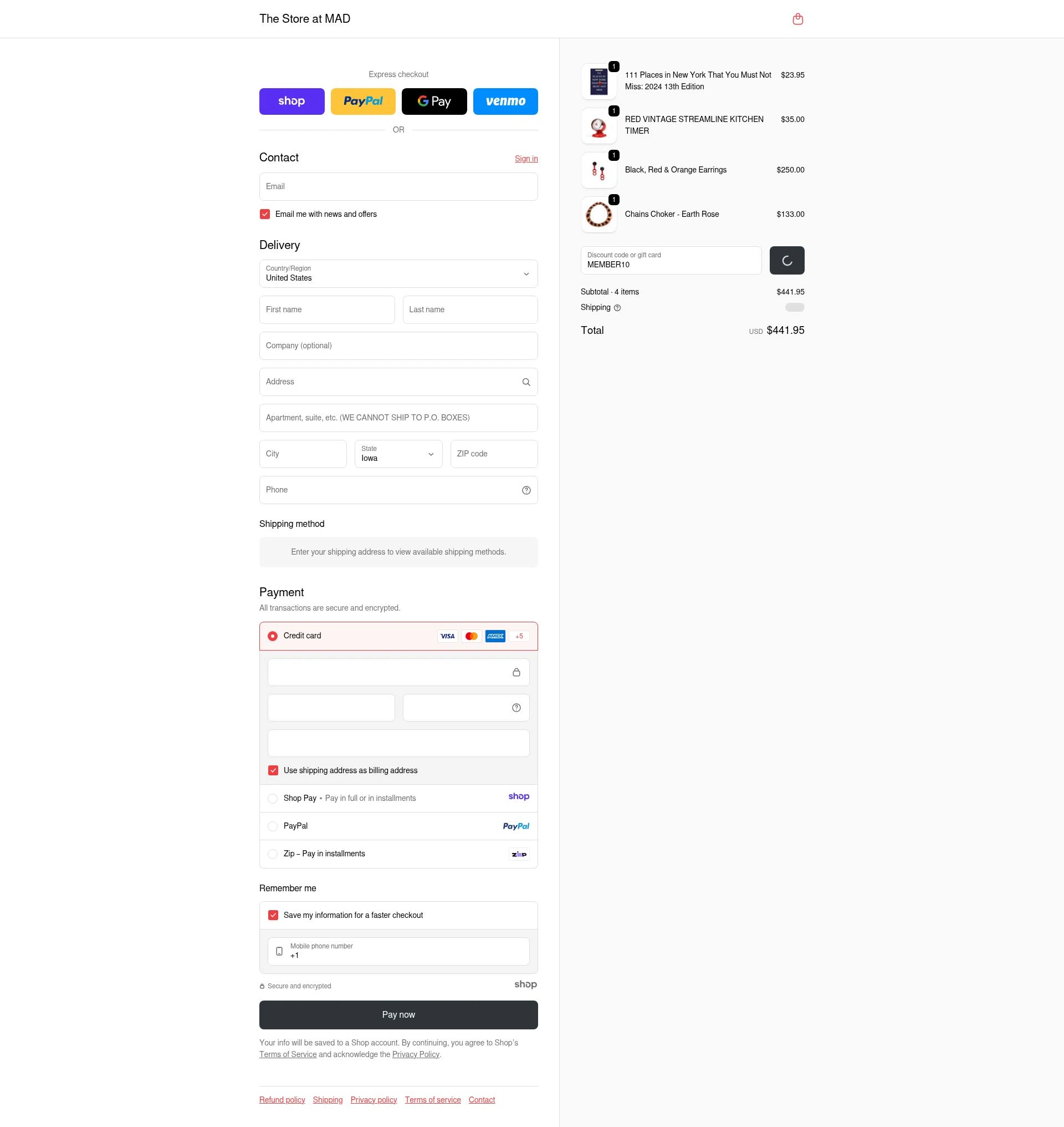 The Store at MAD checkout page showing The Store at MAD promo code box | Screenshot taken by SimplyCodes community member on Jan 3, 2026
