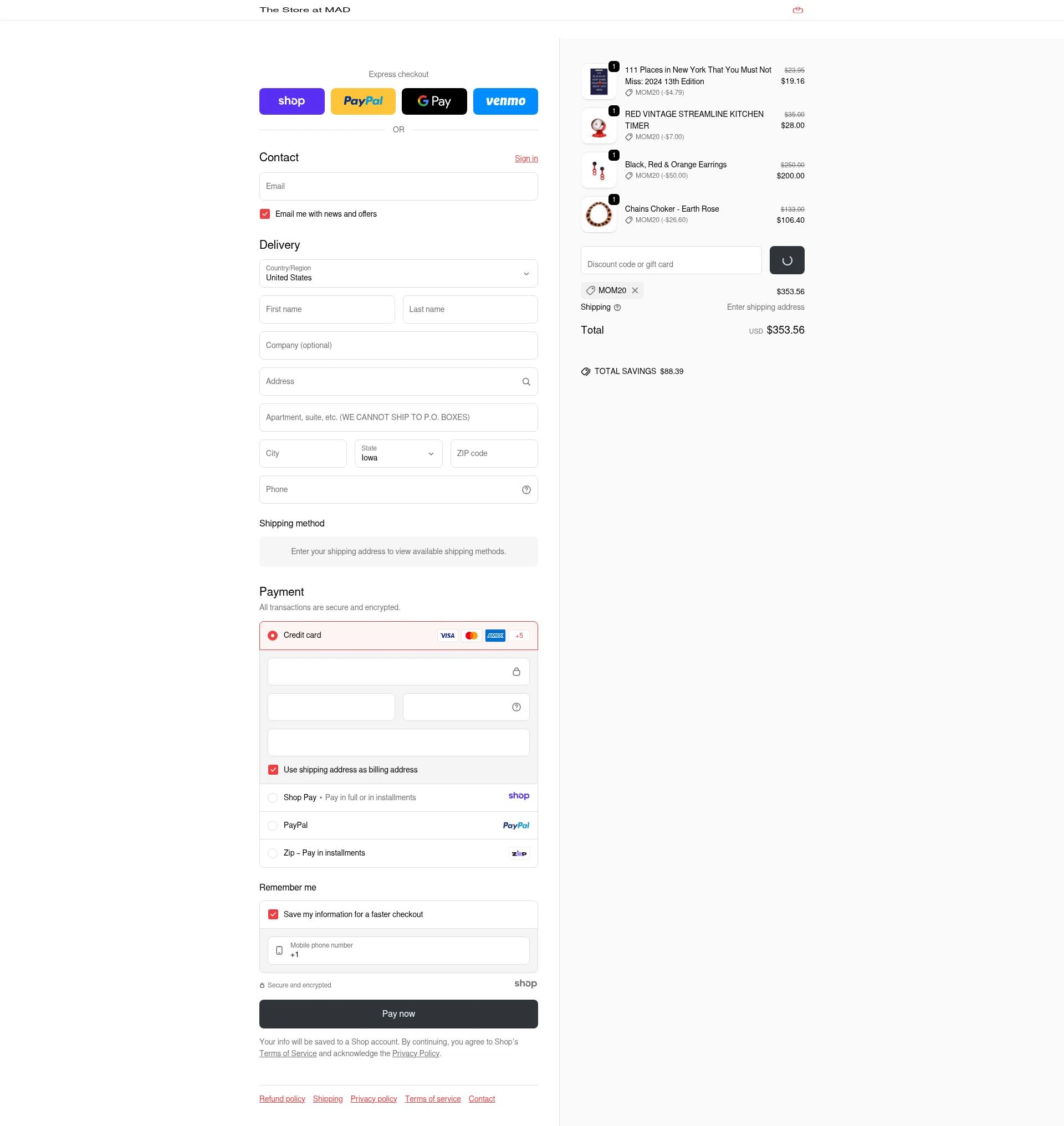 The Store at MAD checkout page showing The Store at MAD promo code box | Screenshot taken by SimplyCodes community member on Jan 3, 2026