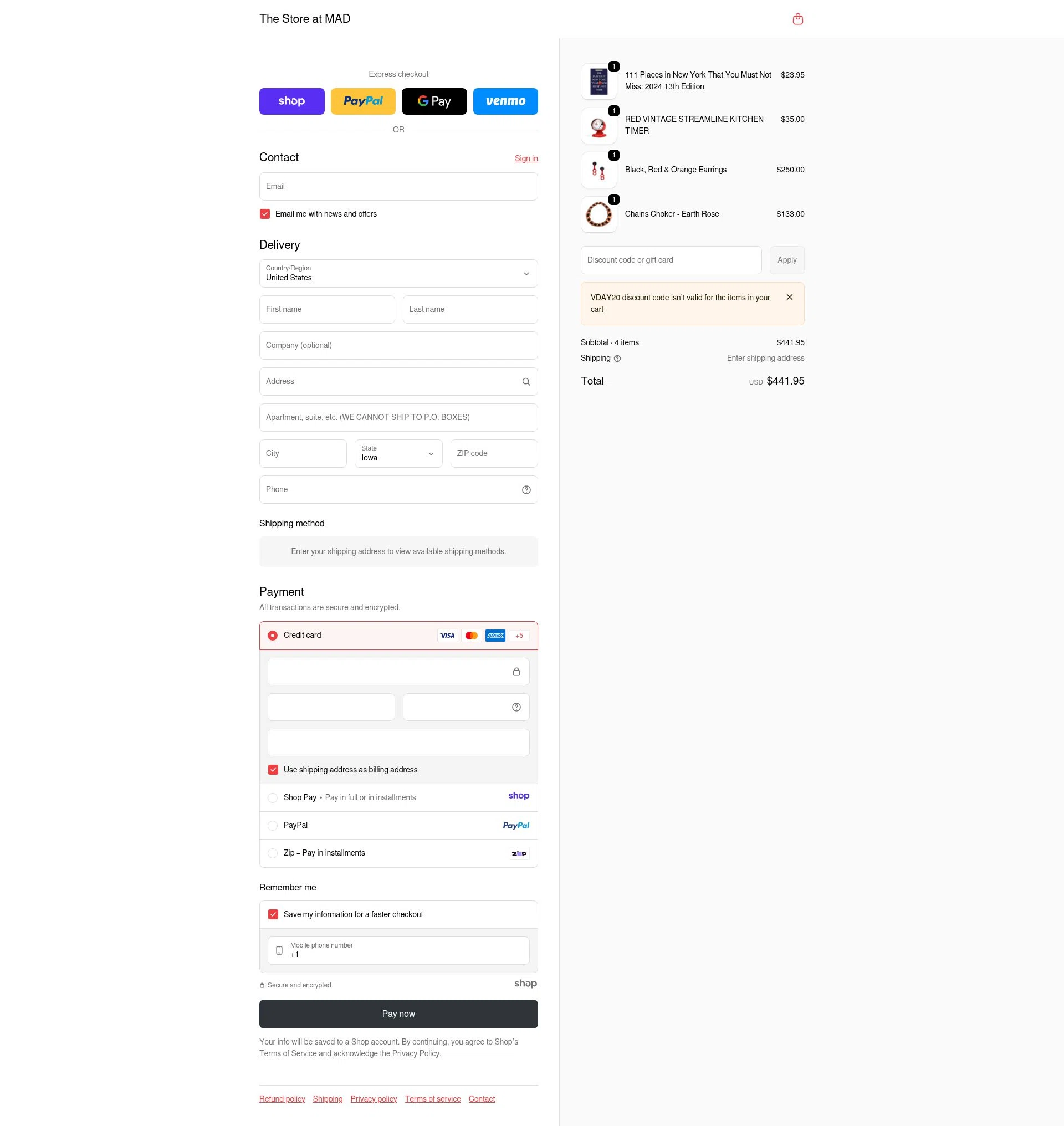 The Store at MAD checkout page showing The Store at MAD promo code box | Screenshot taken by SimplyCodes community member on Jan 3, 2026