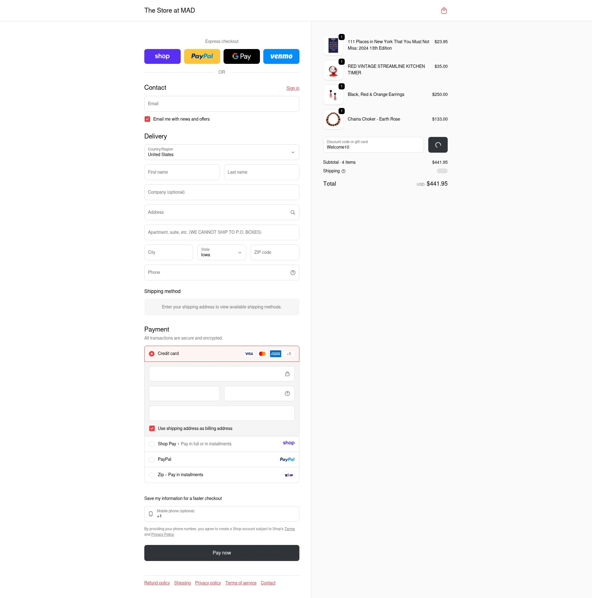 The Store at MAD checkout page showing The Store at MAD promo code box | Screenshot taken by SimplyCodes community member on Jan 8, 2026