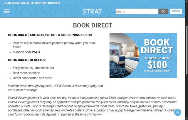 The STRAT Hotel checkout page showing The STRAT Hotel promo code box | Screenshot taken by SimplyCodes community member on Aug 7, 2025