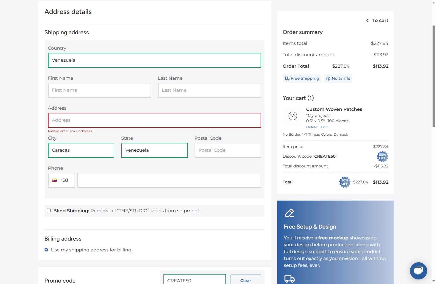 The/Studio checkout page showing The/Studio promo code box | Screenshot taken by SimplyCodes community member on Jan 6, 2026