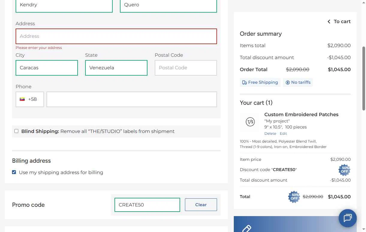 The/Studio checkout page showing The/Studio promo code box | Screenshot taken by SimplyCodes community member on Dec 8, 2025