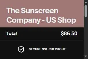 The Sunscreen Company checkout page showing The Sunscreen Company discount code box | Screenshot taken by SimplyCodes community member on Oct 16, 2025
