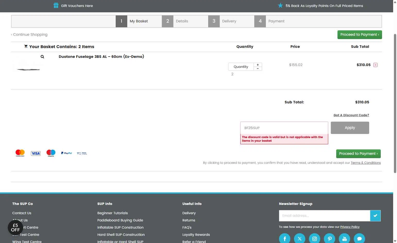 The SUP Co. checkout page showing The SUP Co. discount code box | Screenshot taken by SimplyCodes community member on Dec 20, 2025