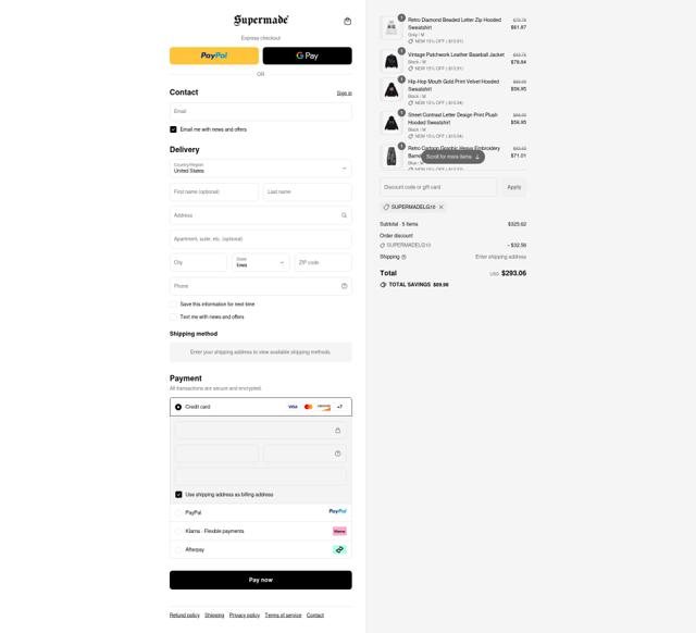 Thesupermade checkout page showing Thesupermade discount code box | Screenshot taken by SimplyCodes community member on Sep 11, 2025