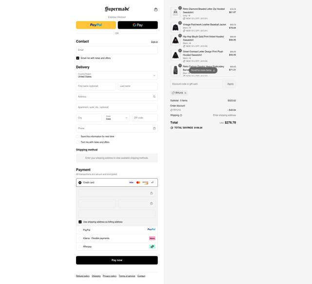 Thesupermade checkout page showing Thesupermade discount code box | Screenshot taken by SimplyCodes community member on Sep 11, 2025