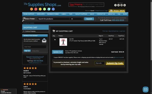 Supplies Shops checkout page showing Supplies Shops coupon code box | Screenshot taken by SimplyCodes community member on Aug 4, 2025