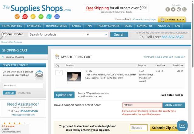 Supplies Shops checkout page showing Supplies Shops coupon code box | Screenshot taken by SimplyCodes community member on Jun 27, 2025