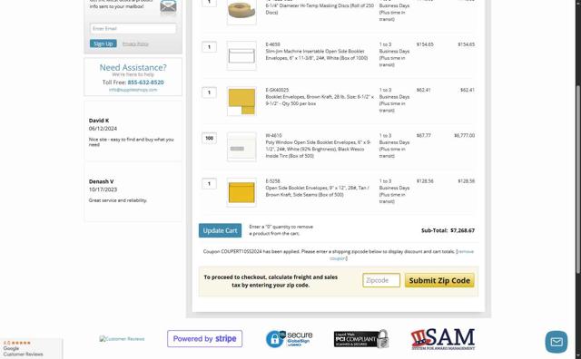 Supplies Shops checkout page showing Supplies Shops coupon code box | Screenshot taken by SimplyCodes community member on May 16, 2025