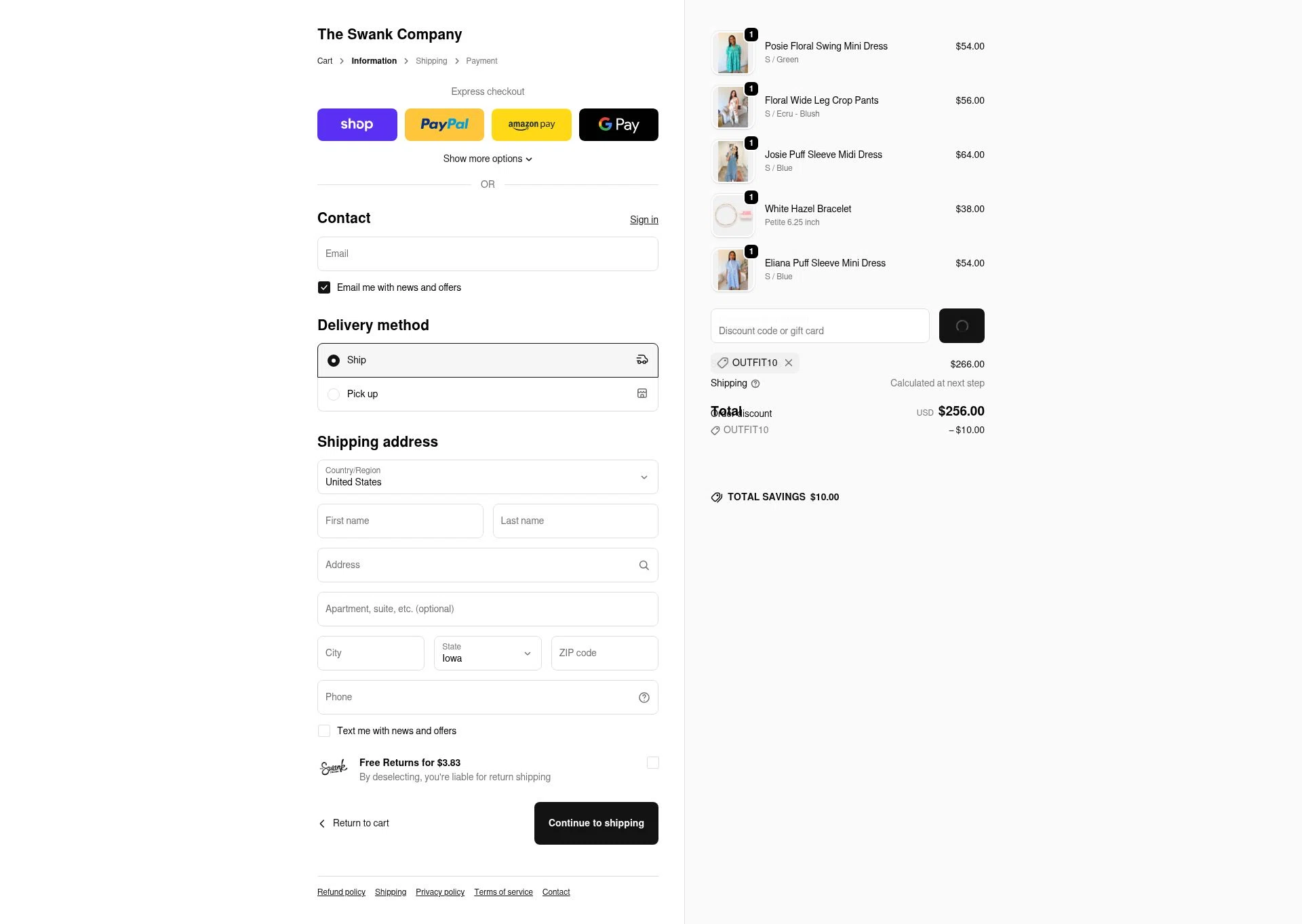 The Swank Company checkout page showing The Swank Company discount code box | Screenshot taken by SimplyCodes community member on Feb 18, 2026