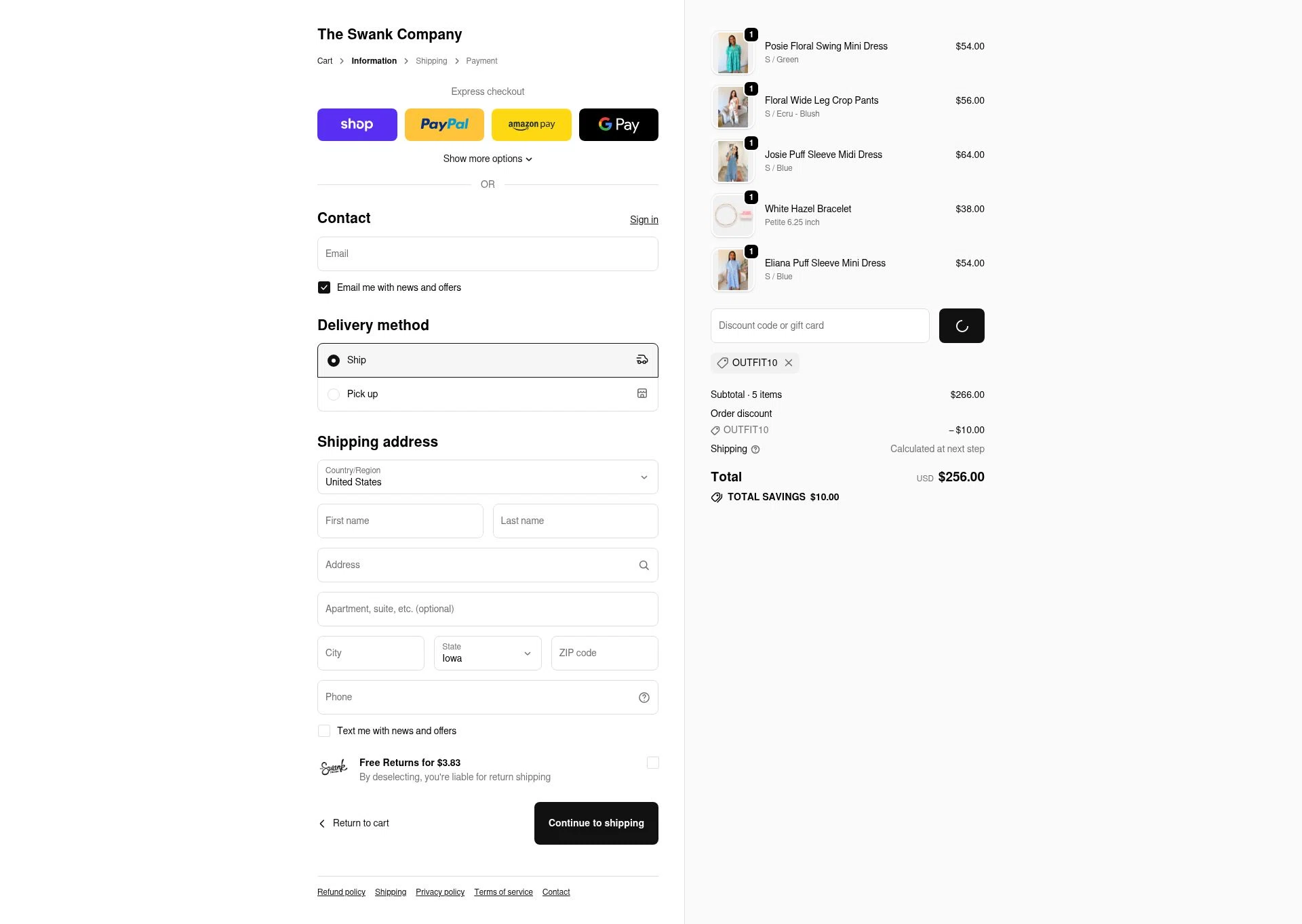 The Swank Company checkout page showing The Swank Company discount code box | Screenshot taken by SimplyCodes community member on Feb 14, 2026